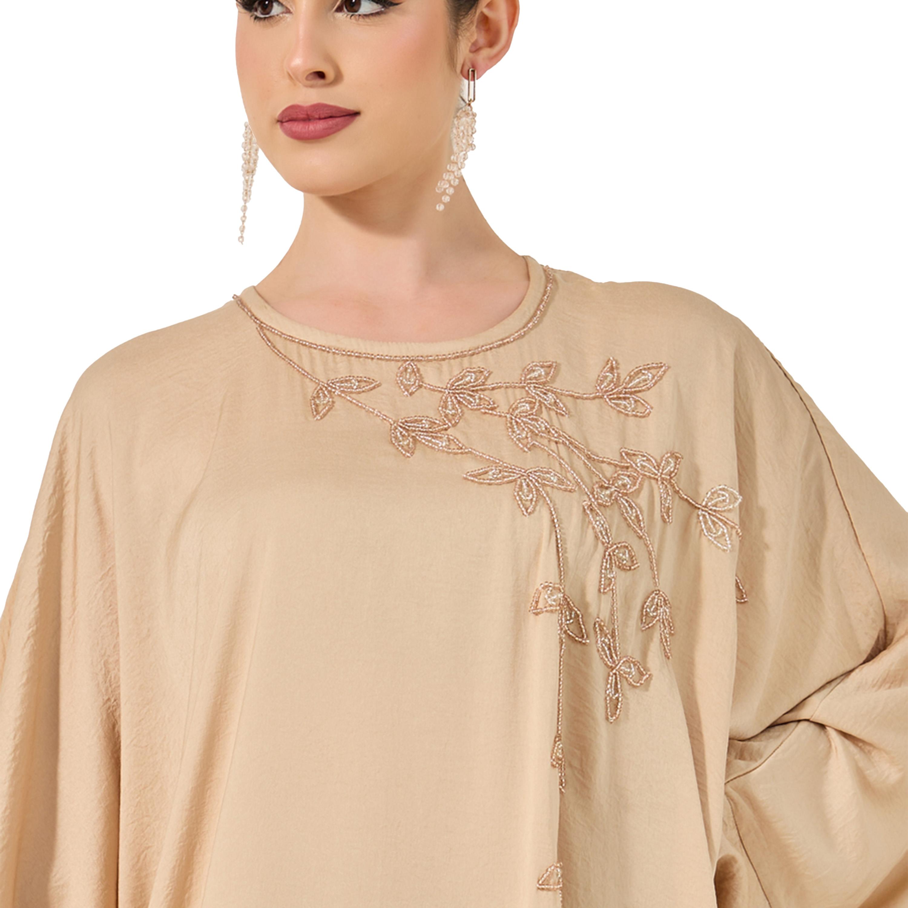 ستايلي - قفطان مطرز بأكمام خفاش واسعة وقصة واسعة-women-arabicclothing-kaftan-image-3