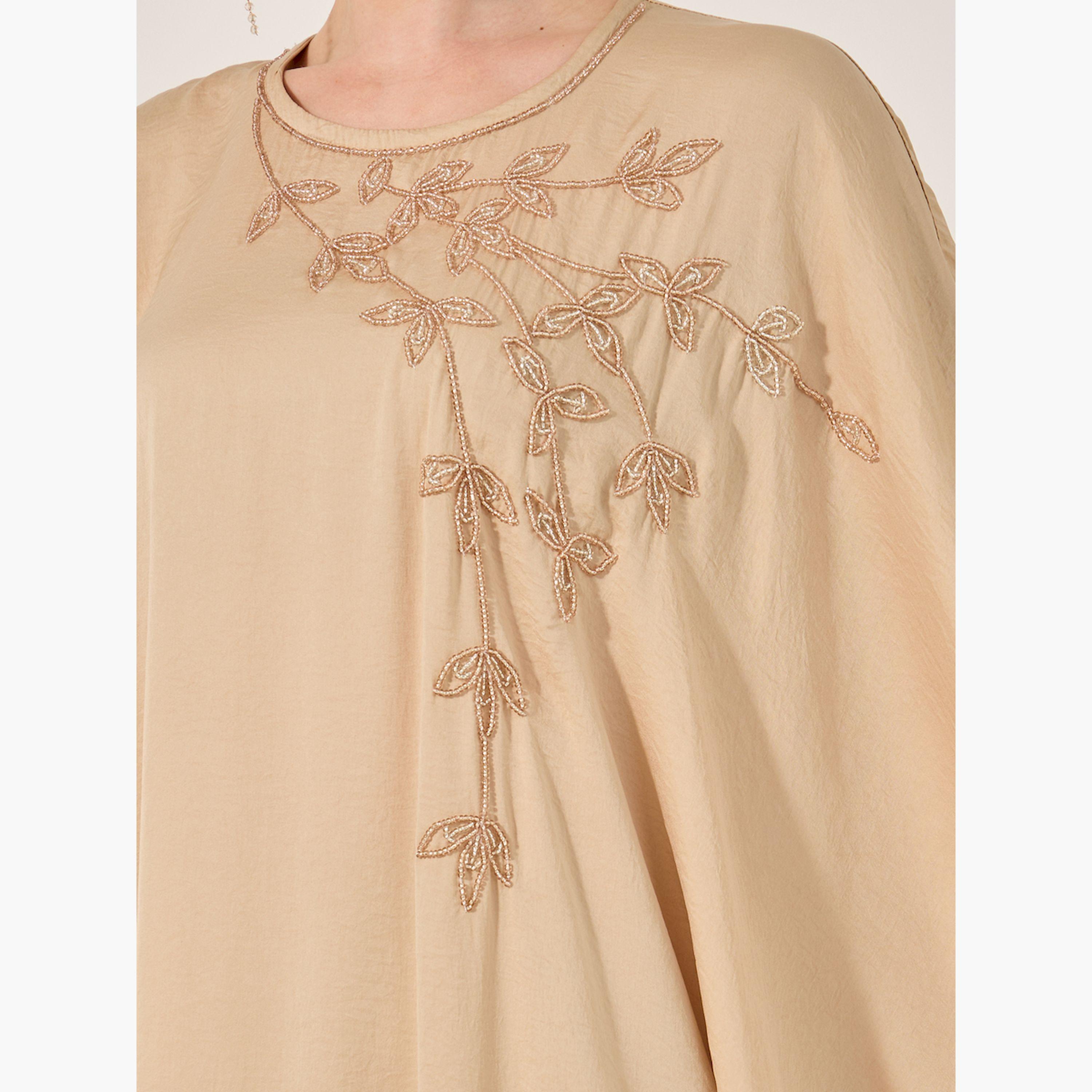 ستايلي - قفطان مطرز بأكمام خفاش واسعة وقصة واسعة-women-arabicclothing-kaftan-image-4