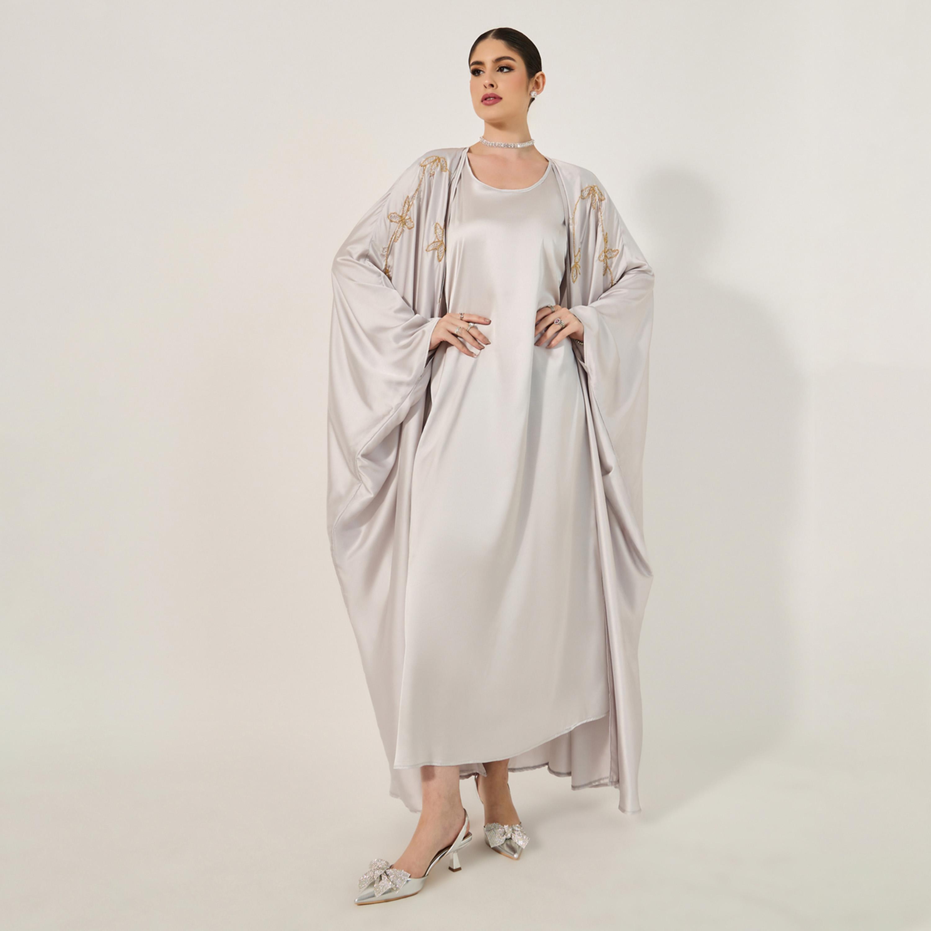 Styli Embroidered Batwing Sleeve Abaya with Inner Dress and Hijab-women-clothingaccessories-scarves-image-2