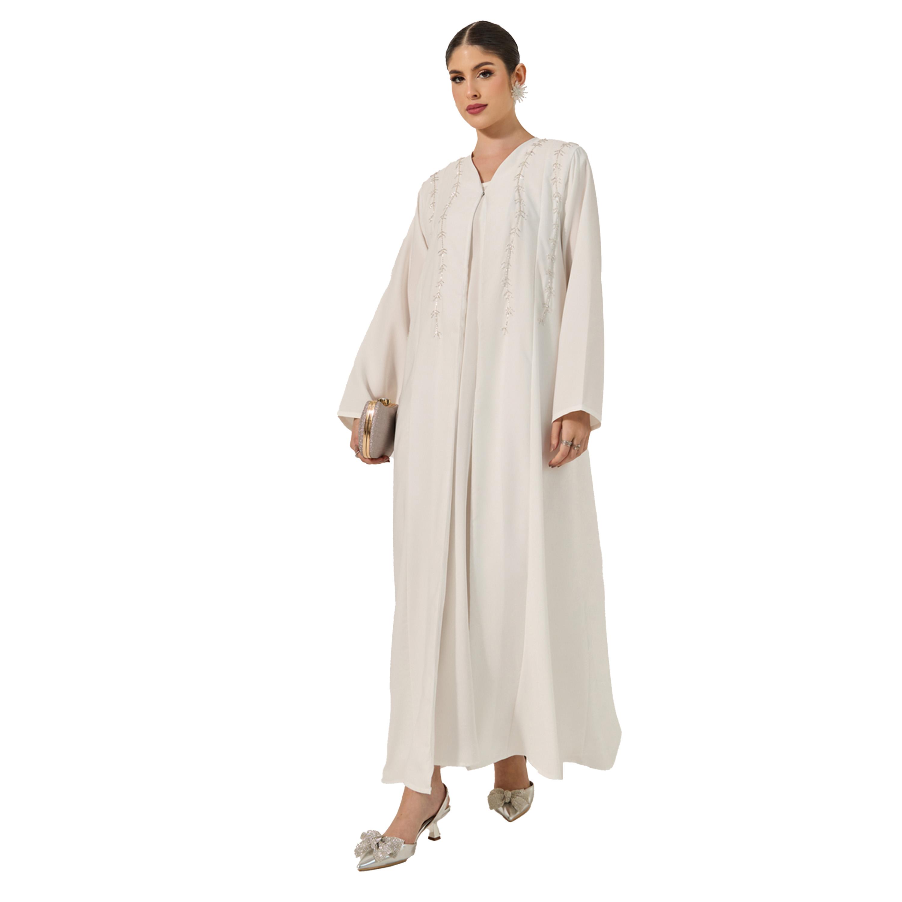 Styli Embellished Flared Abaya with Inner Dress and Hijab-women-clothingaccessories-scarves-image-2