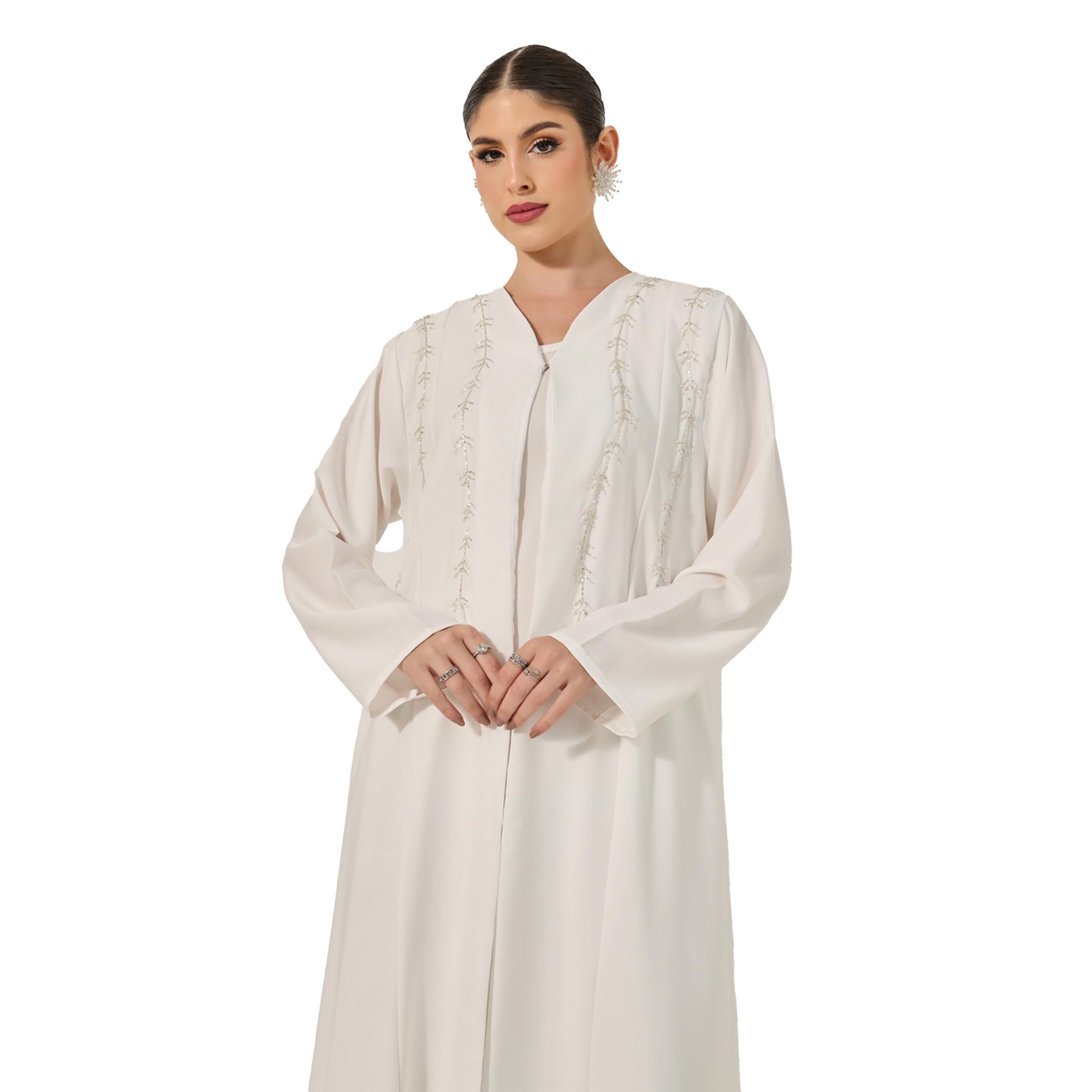 Styli Embellished Flared Abaya with Inner Dress and Hijab-women-clothingaccessories-scarves-image-3