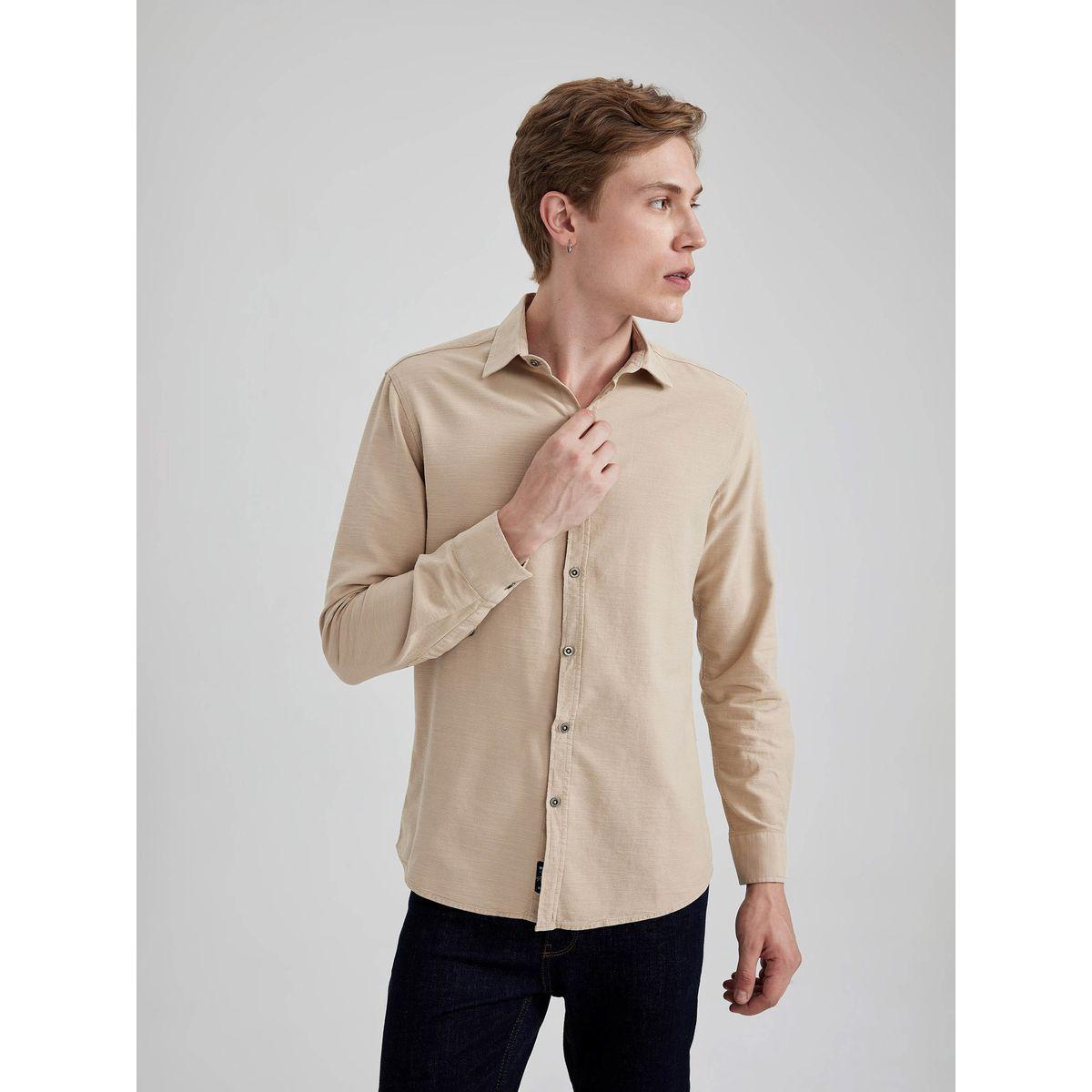 قميص بقصة سليم فت وأكمام طويلة ديفاكتو × ستايلي-men-clothing-shirts-image-5