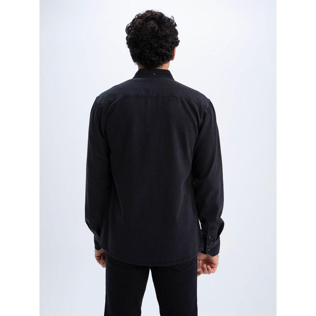 DeFacto X Styli  Button-Down Collar Solid Slim Fit Shirt-men-clothing-shirts-image-4