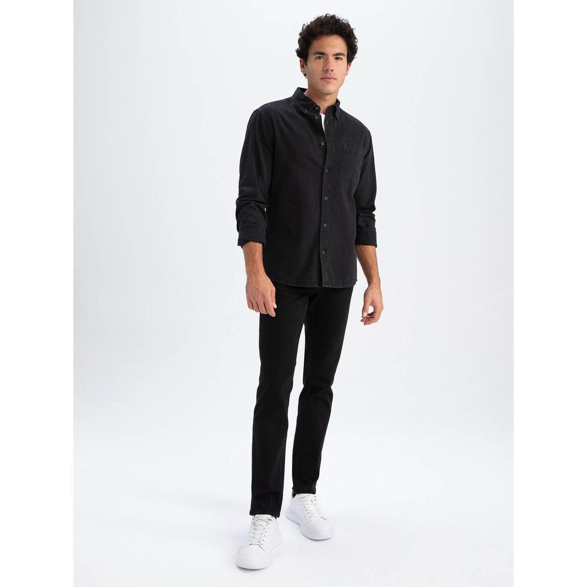 DeFacto X Styli  Button-Down Collar Solid Slim Fit Shirt-men-clothing-shirts-image-6