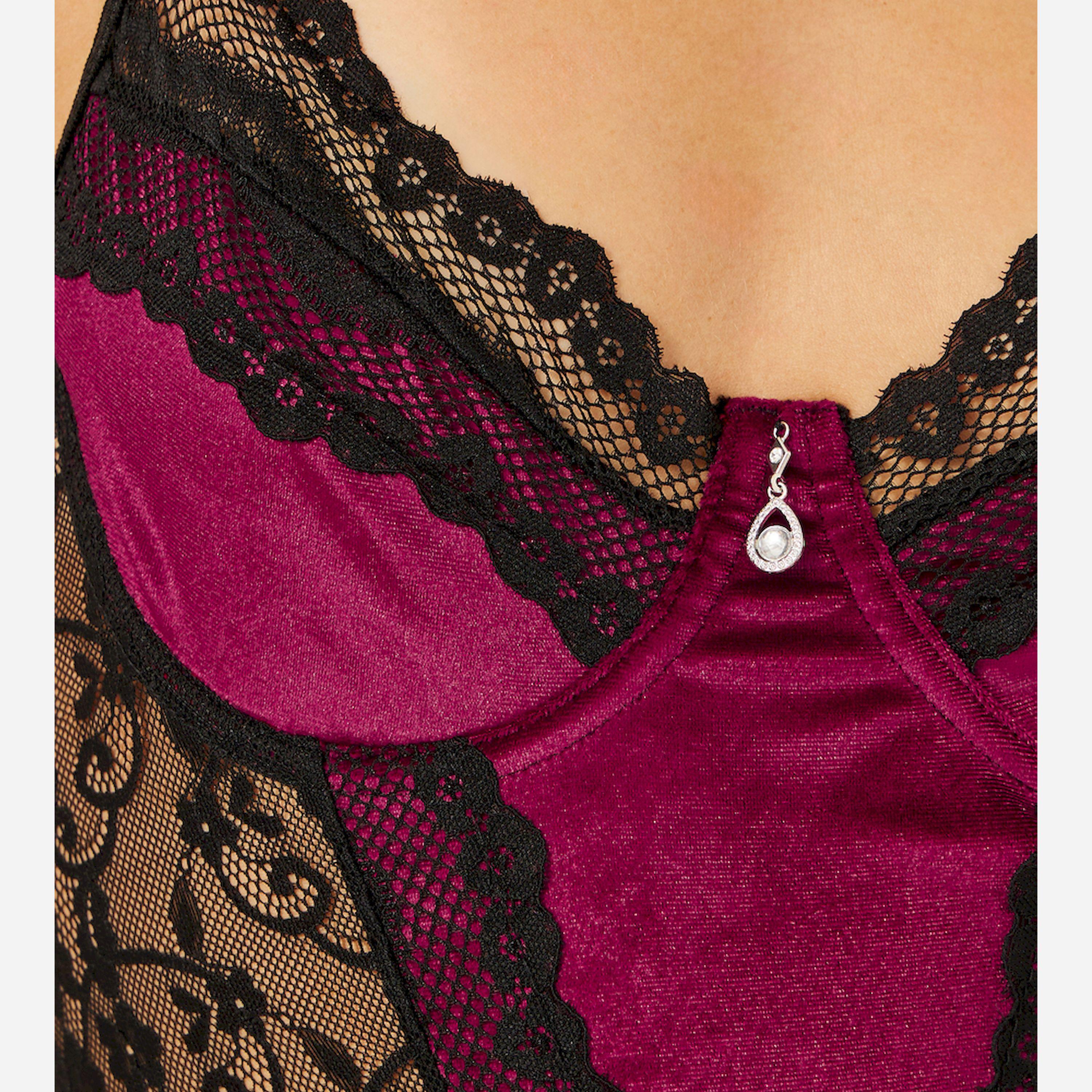 ستايلي - بدلة جسم بجزء أمامي على شكل حرف V وحافة مموجة من الدانتيل-women-clothing-lingerie-corsets-image-3