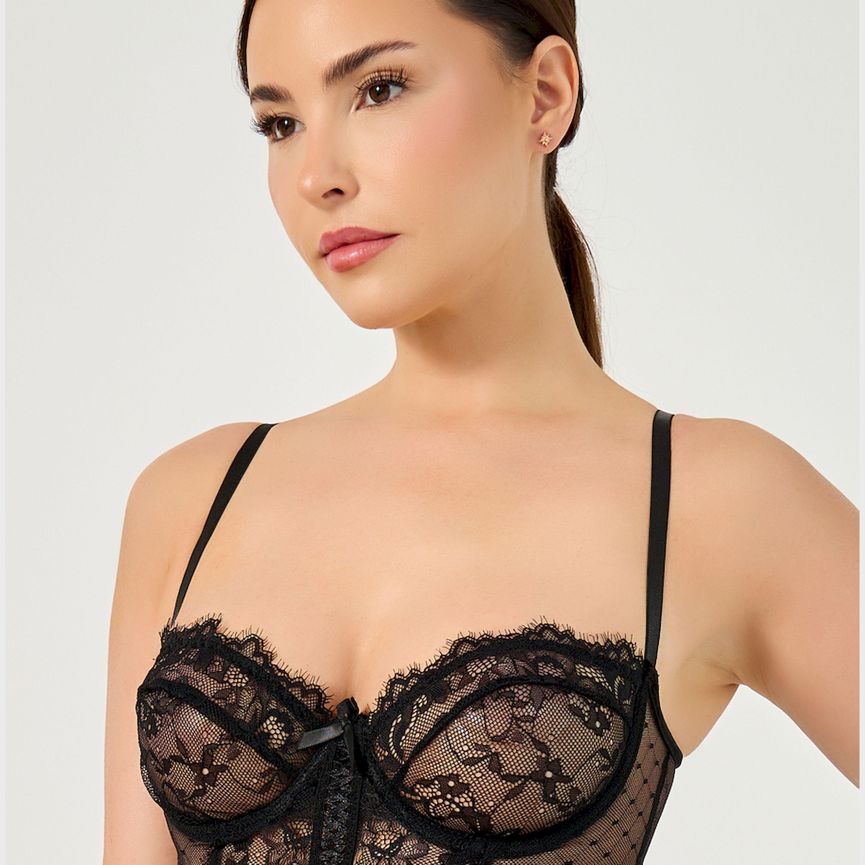 ستايلي - بيبي دول دانتيل بدون بطانة بسلك وأجزاء شبكية مع ملابس داخلية من الدانتيل-women-clothing-lingerie-babydollsandbodysuits-image-3