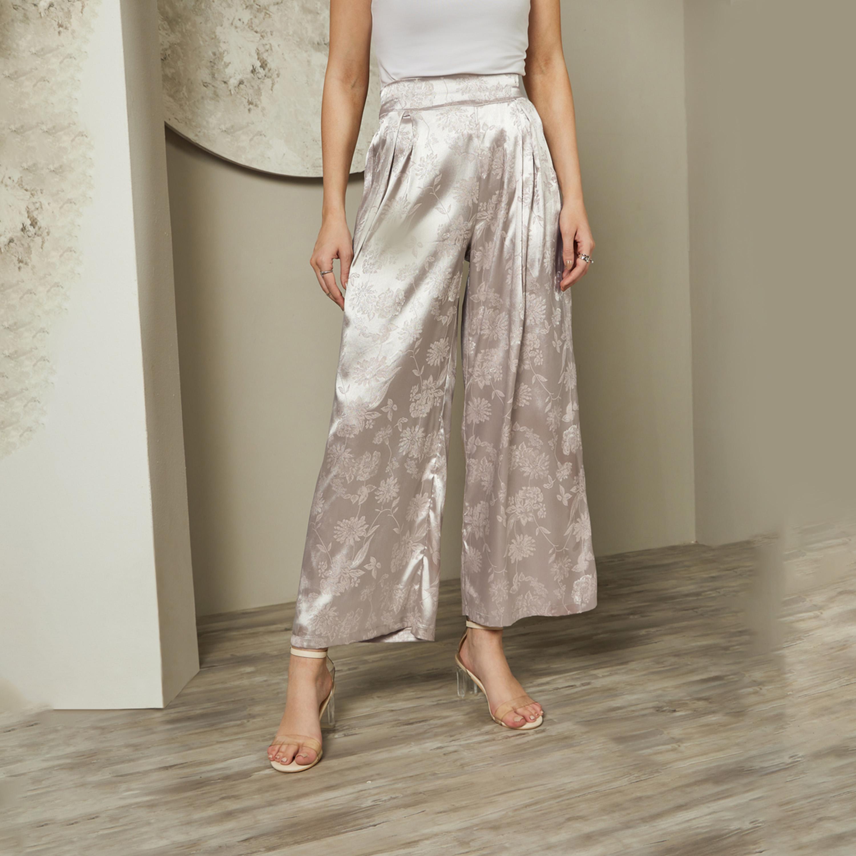 Styli Mid Rise Wide Leg Jacquard Pattern Pants-women-clothing-bottoms-trousers-image-2