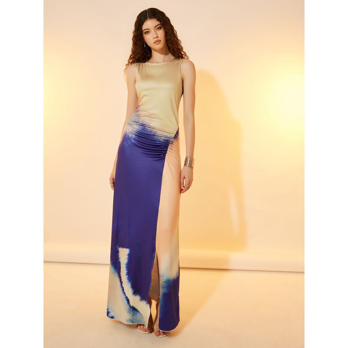فستان طويل بطبعة تاي داي وتفاصيل مزمومة-women-clothing-dresses-image-2