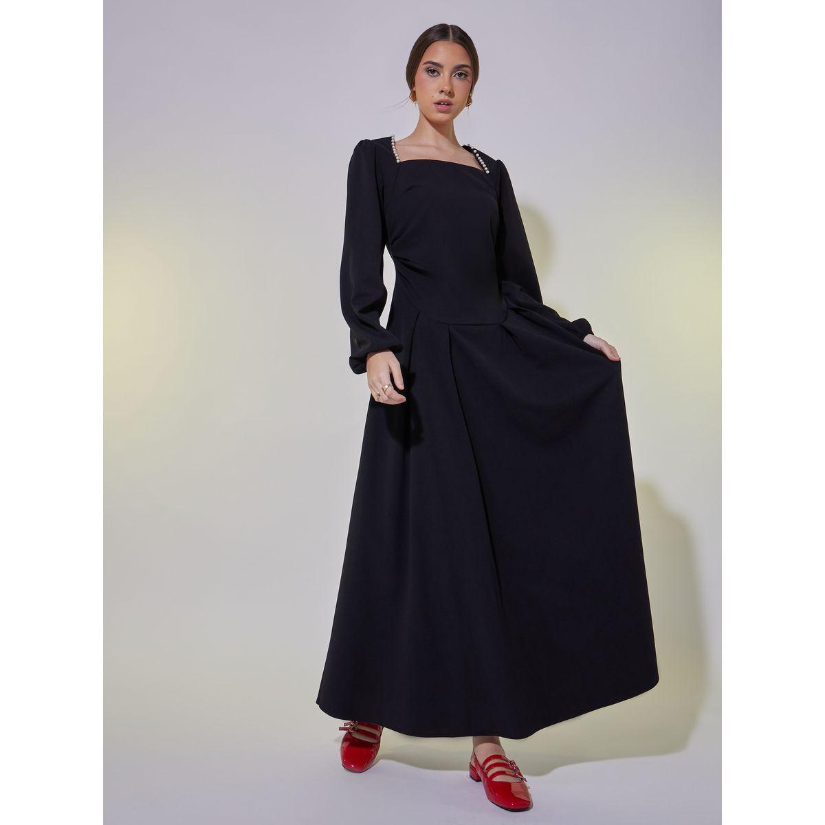 Take Two Faux Pearl Detail Square Neck A-Line Maxi Dress-women-clothing-dresses-image-2