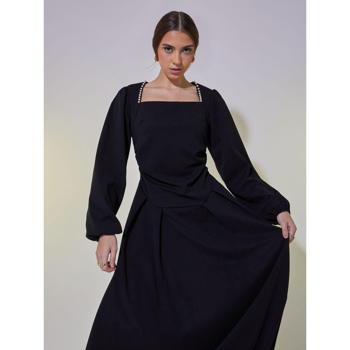 Take Two Faux Pearl Detail Square Neck A-Line Maxi Dress-women-clothing-dresses-image-3