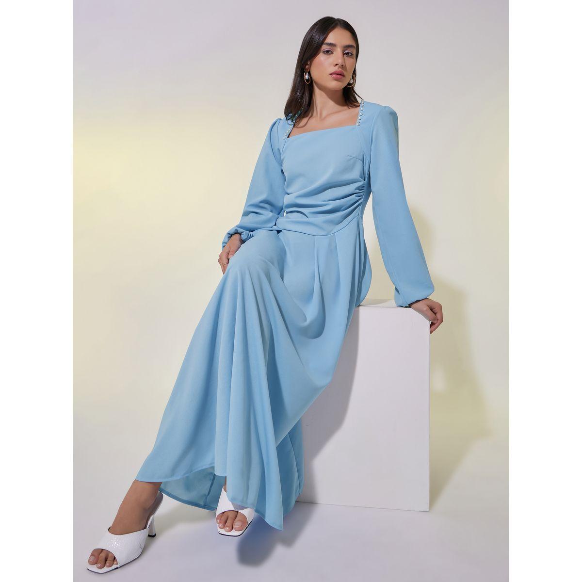 Take Two Solid Square Neck Gathered Detail Maxi Dress-women-clothing-dresses-image-1