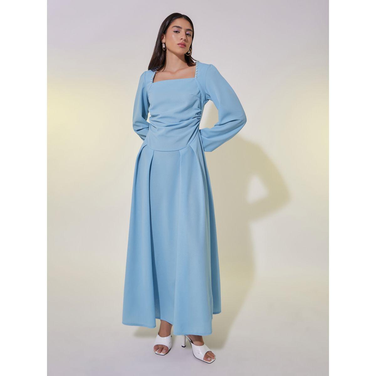 Take Two Solid Square Neck Gathered Detail Maxi Dress-women-clothing-dresses-image-3
