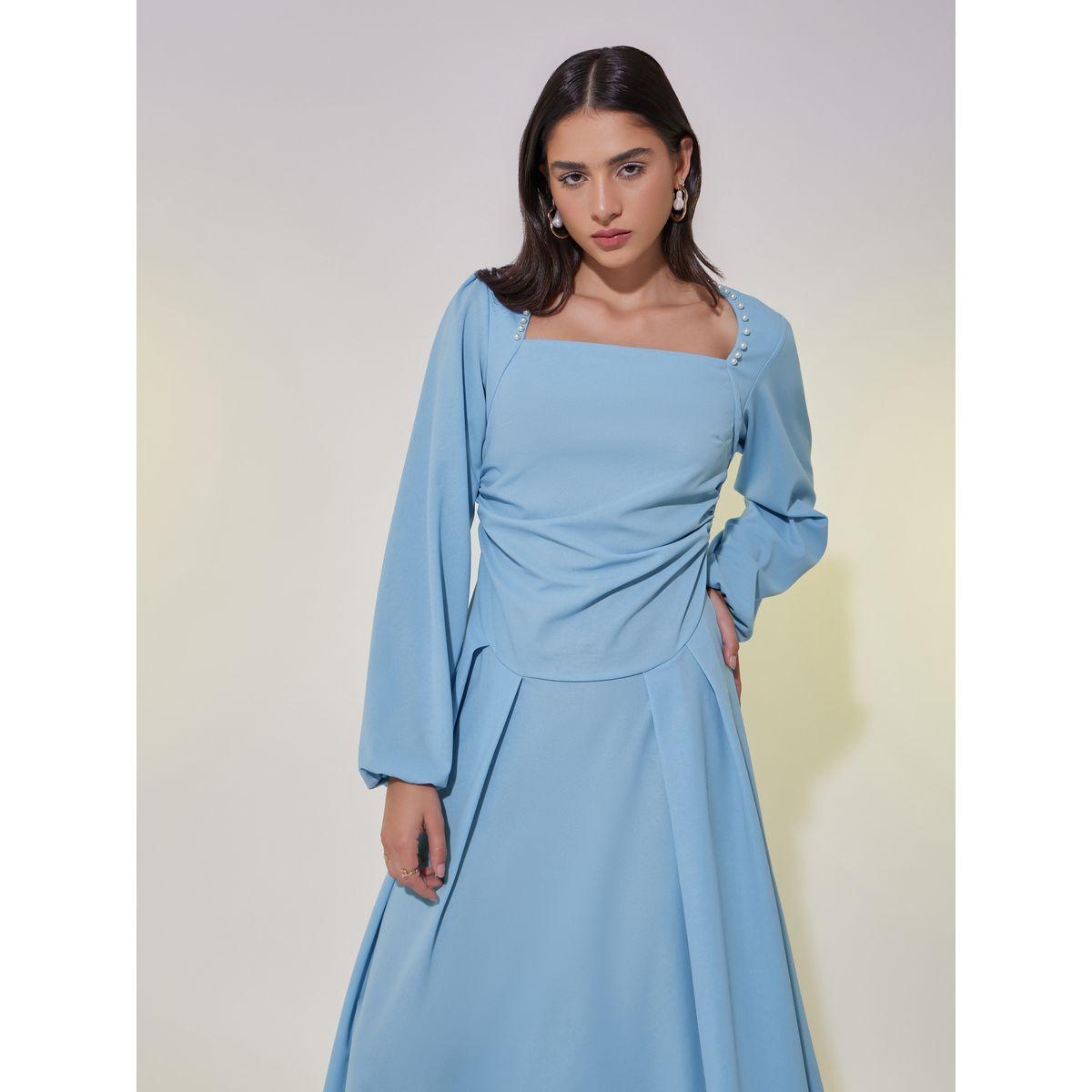 Take Two Solid Square Neck Gathered Detail Maxi Dress-women-clothing-dresses-image-4