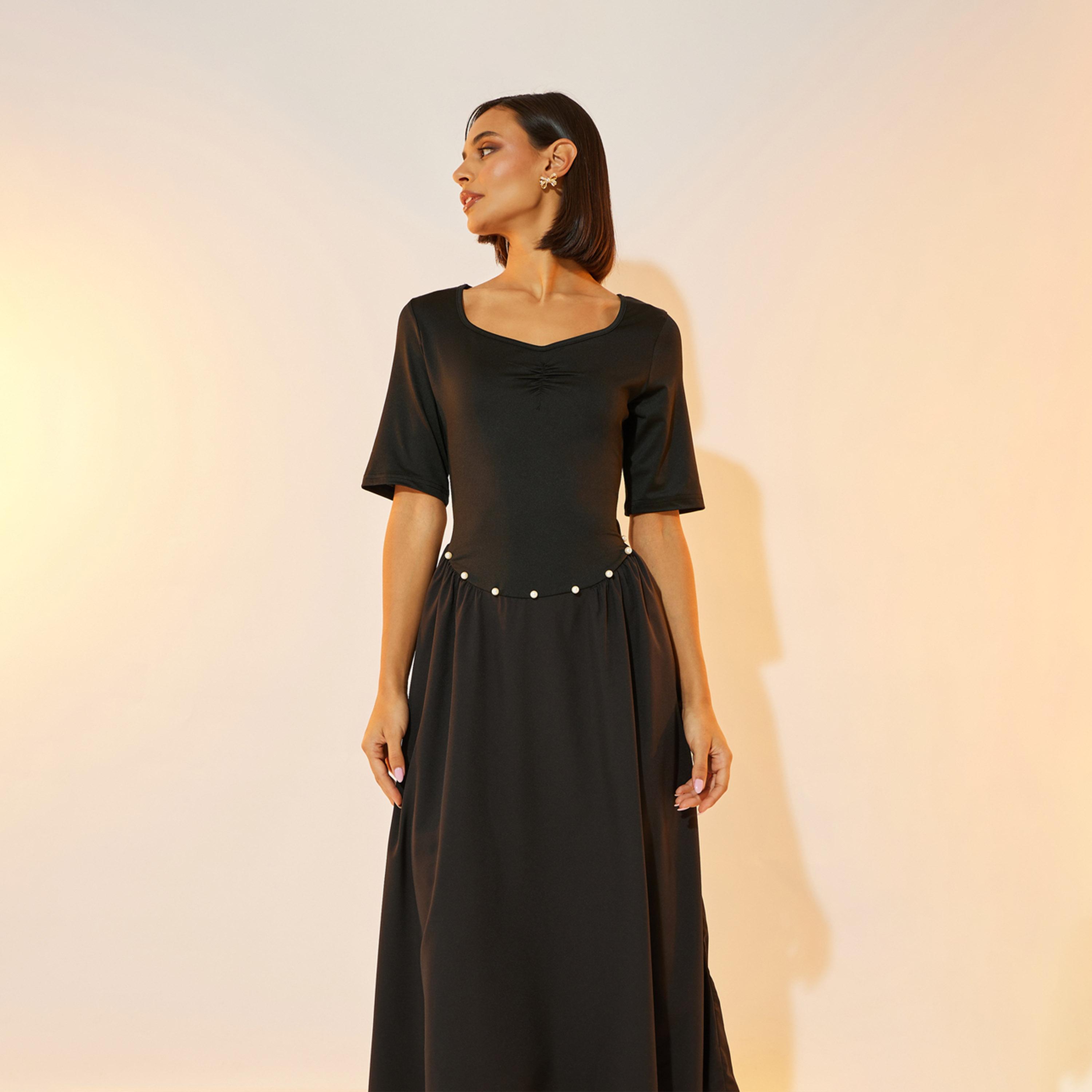 Take Two Faux Pearl Detail Sweetheart Neck A-Line Midi Dress-women-clothing-dresses-image-3