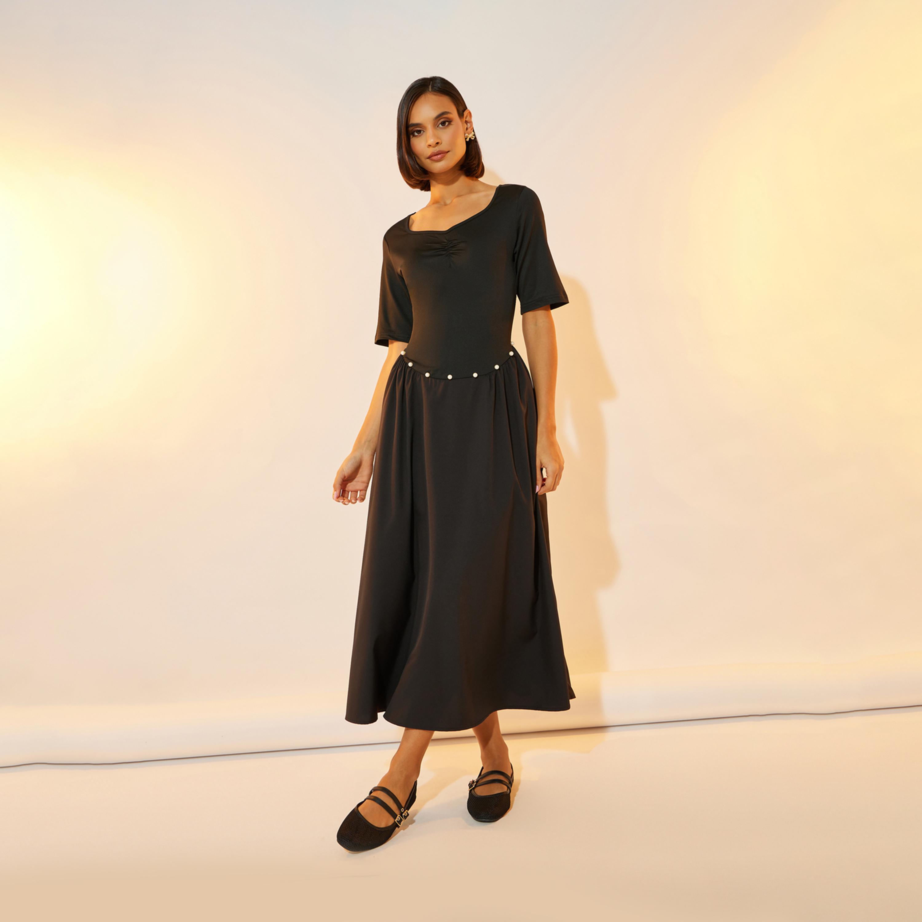 Take Two Faux Pearl Detail Sweetheart Neck A-Line Midi Dress-women-clothing-dresses-image-4