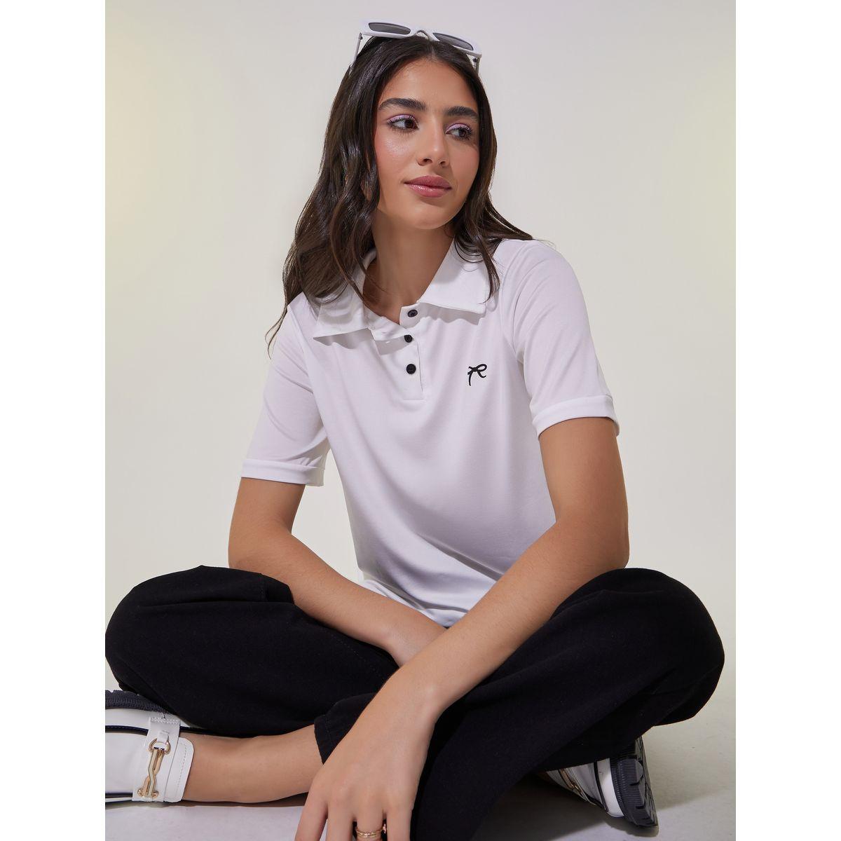 تيشيرت بياقة بولو وأكمام قصيرة مُطبع بفيونكة-women-clothing-tshirts-image-1