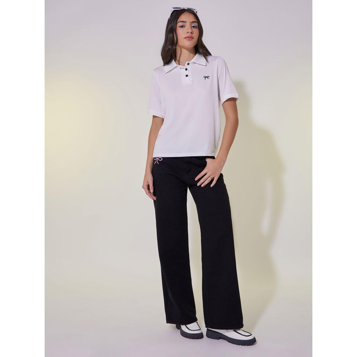 Bow Print Detail Short Sleeve Polo T-Shirt-women-clothing-tshirts-image-2