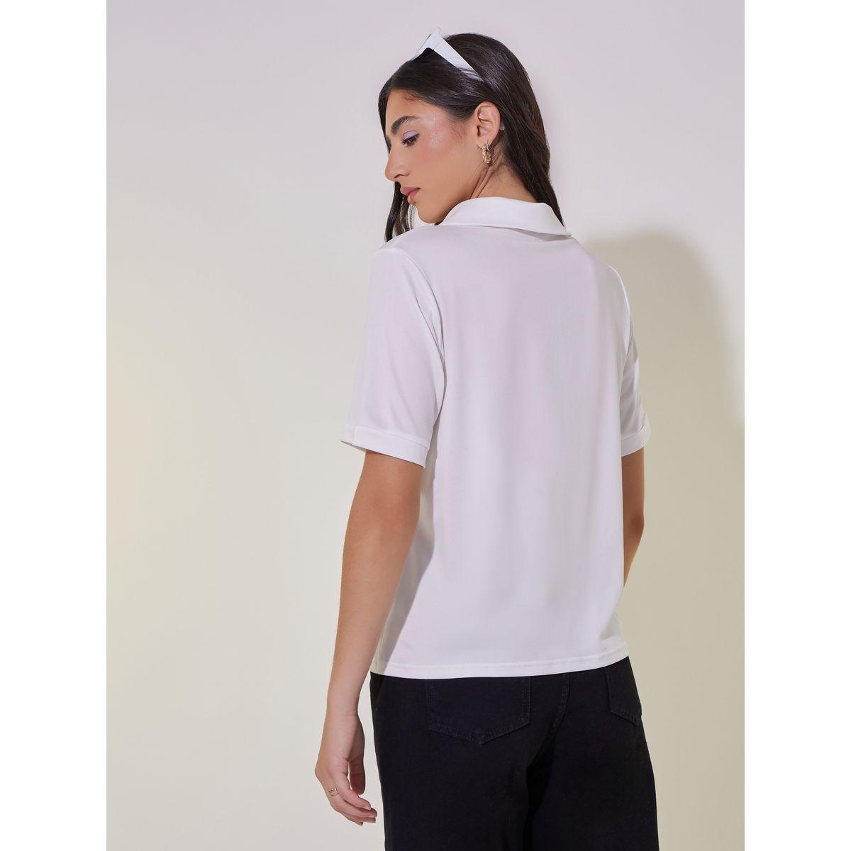 تيشيرت بياقة بولو وأكمام قصيرة مُطبع بفيونكة-women-clothing-tshirts-image-5
