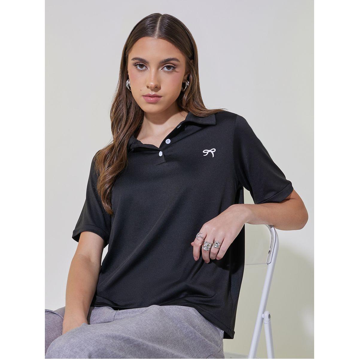 Bow Print Short Sleeve Polo-women-clothing-tshirts-image-1