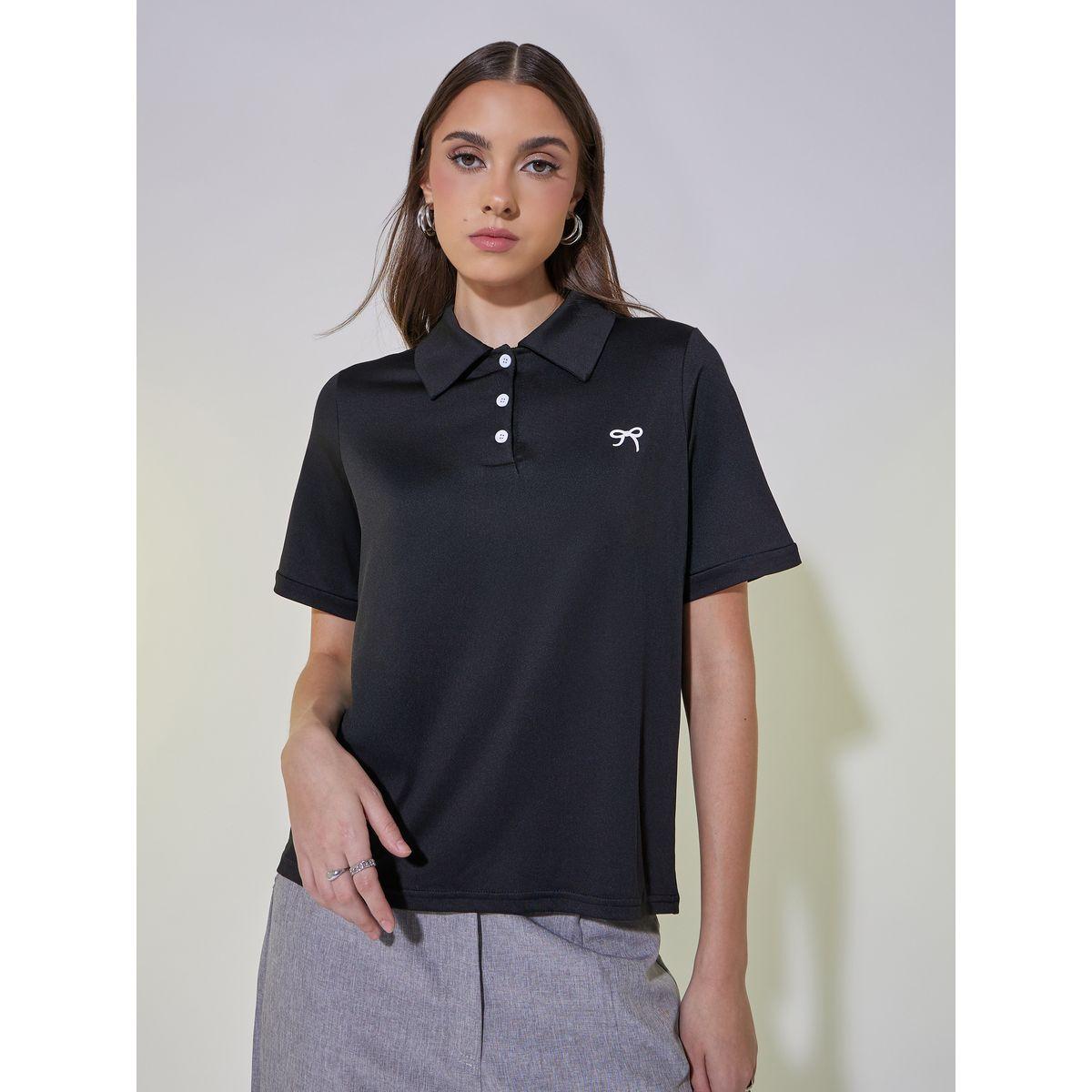 Bow Print Short Sleeve Polo-women-clothing-tshirts-image-3