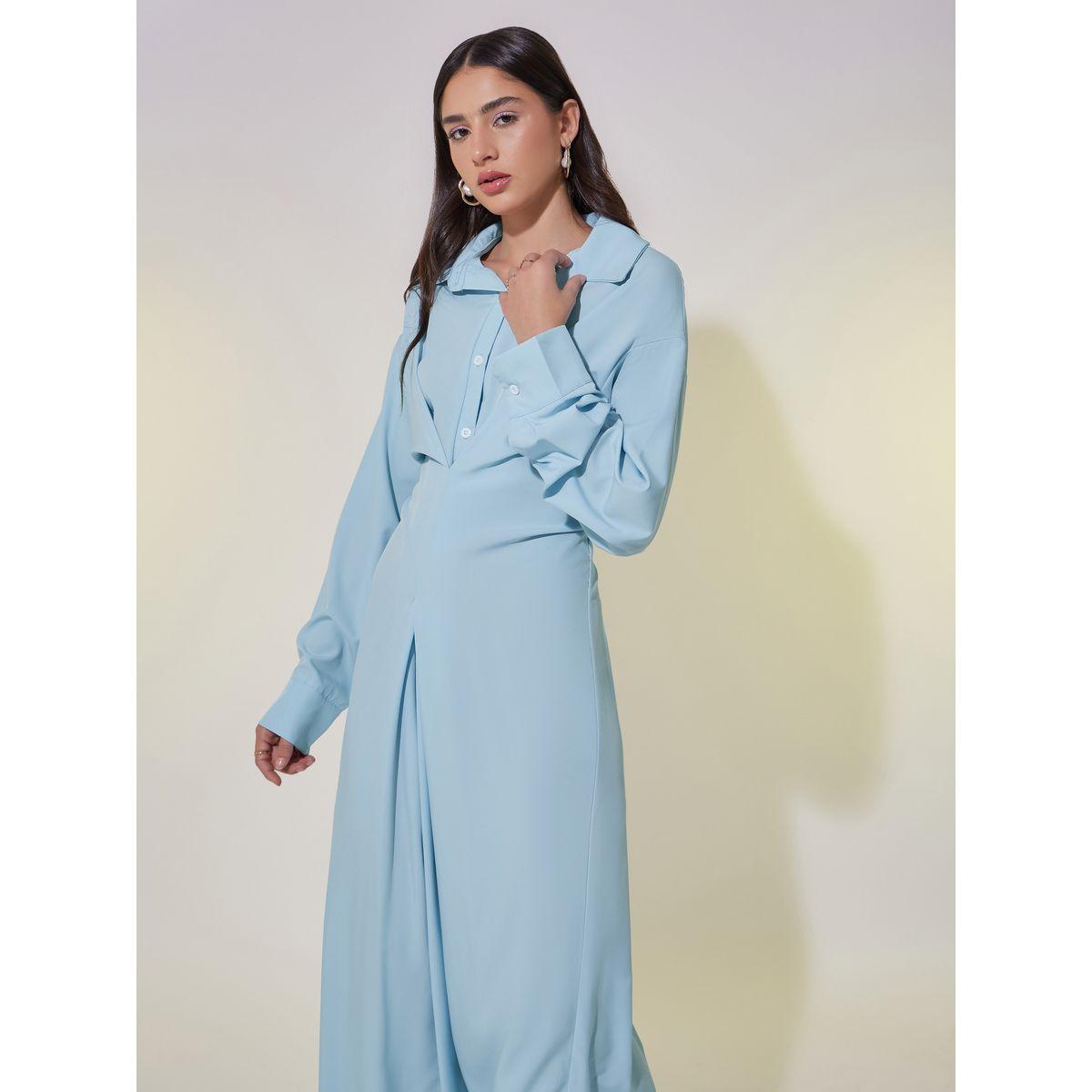 Take Two Solid V-Neck Buttoned Shirt Maxi Dress-women-clothing-dresses-image-2
