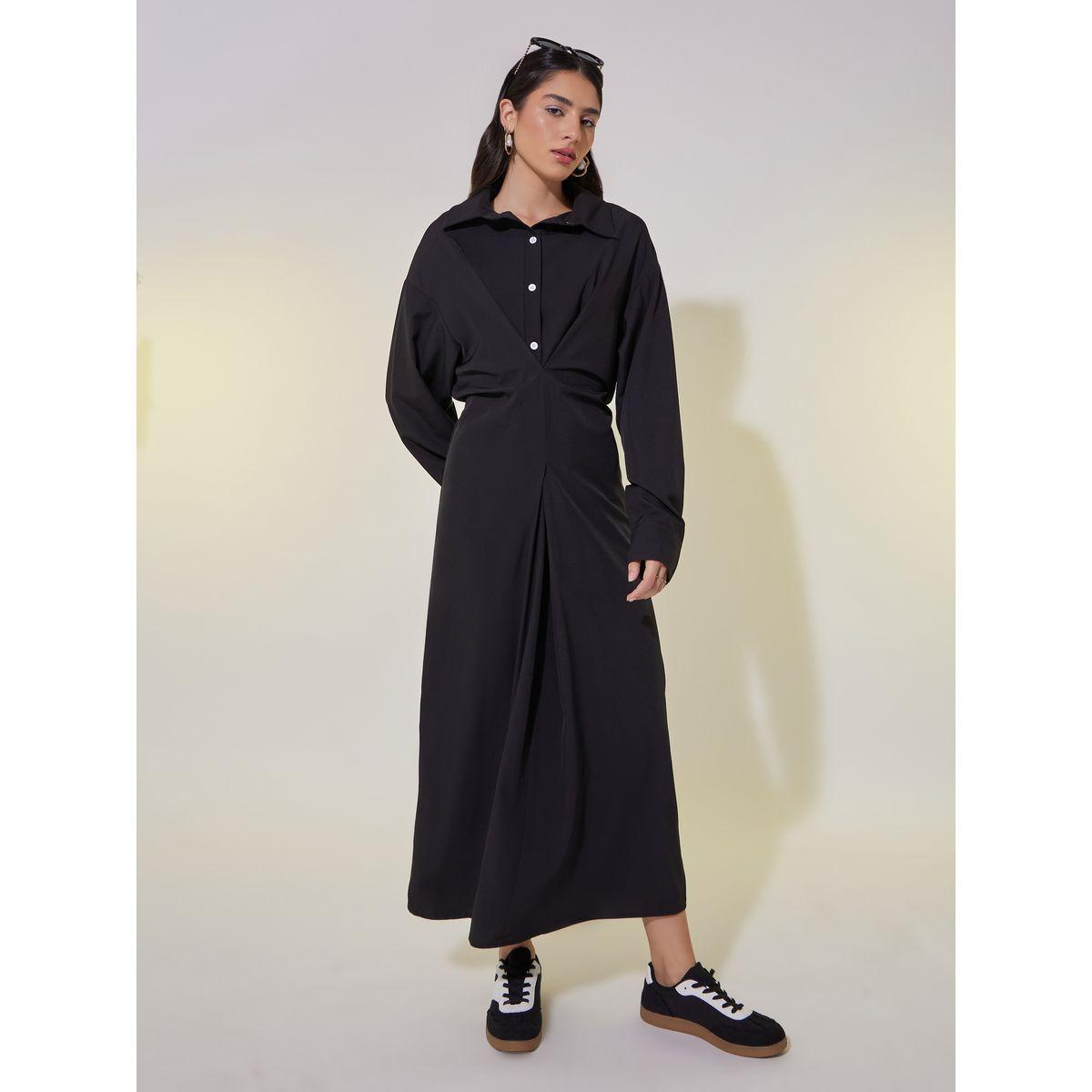فستان طويلة سادة بنمط قميص-women-clothing-dresses-image-1