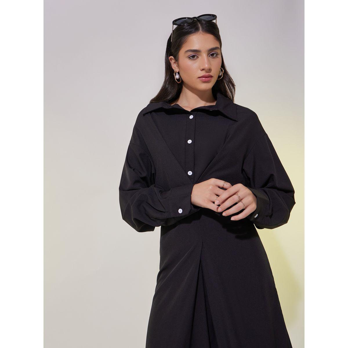 فستان طويلة سادة بنمط قميص-women-clothing-dresses-image-2