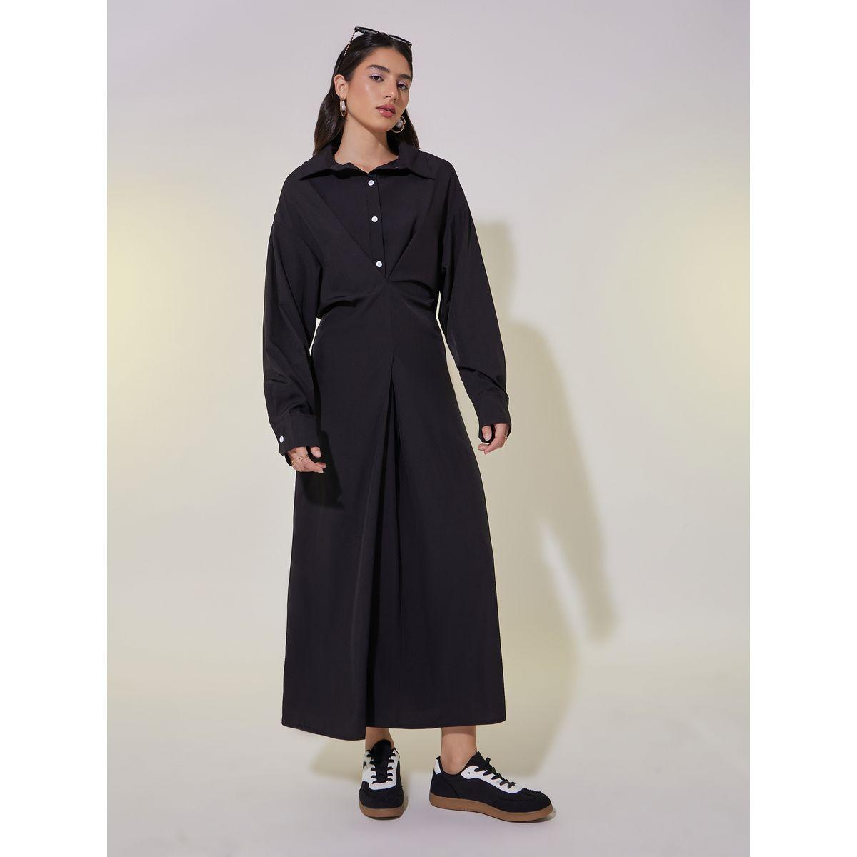 Take Two Solid V-Neck Buttoned Shirt Maxi Dress-women-clothing-dresses-image-3