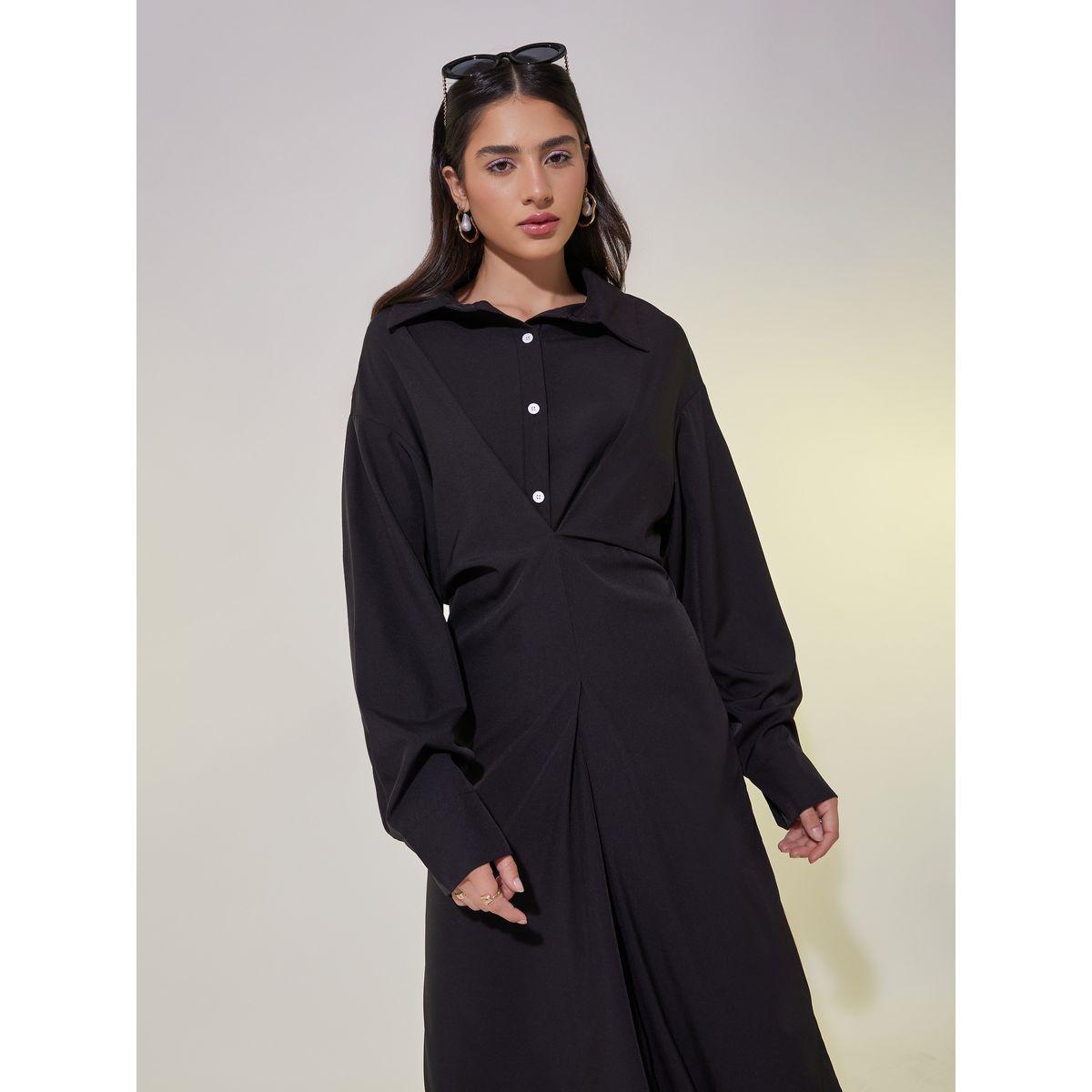 فستان طويلة سادة بنمط قميص-women-clothing-dresses-image-4