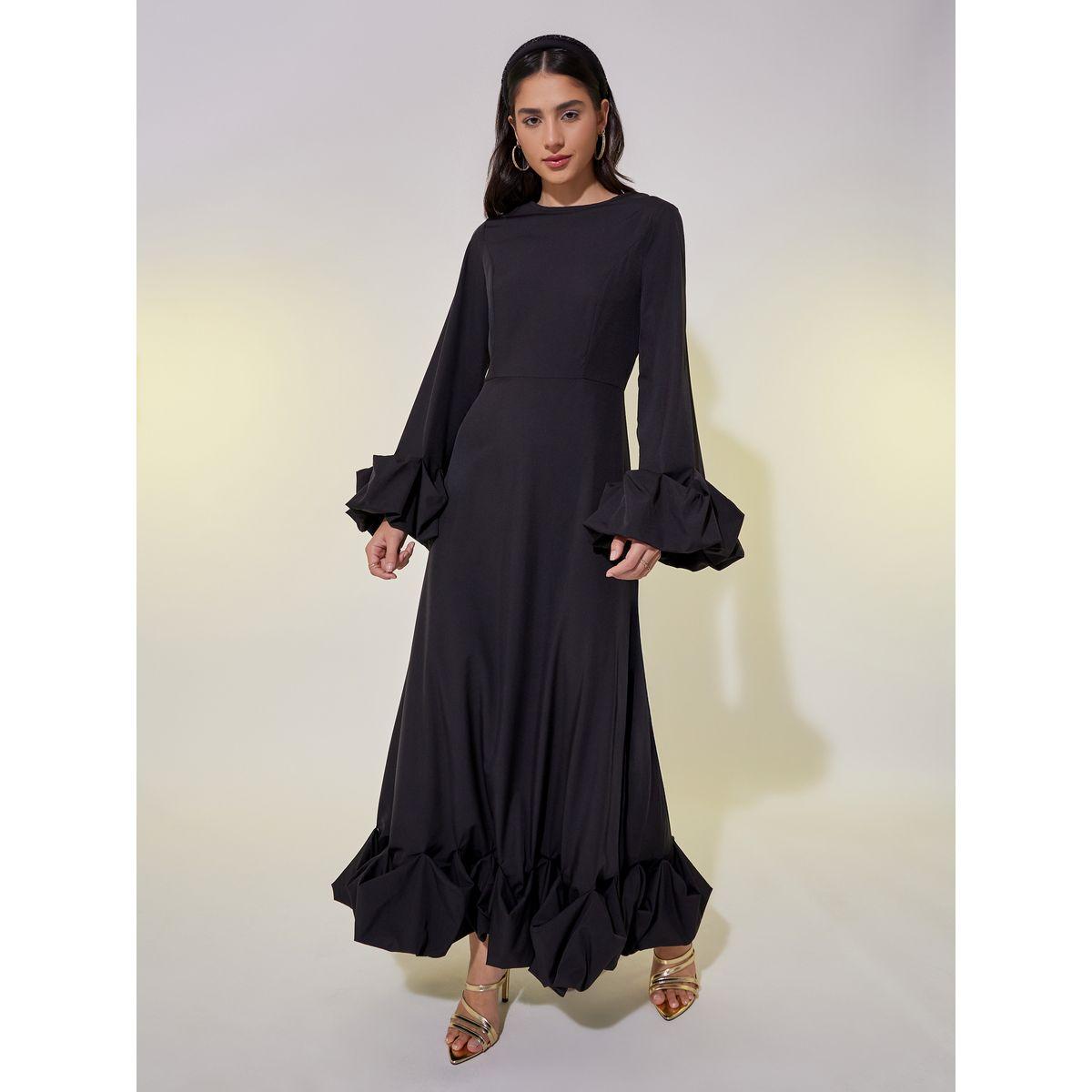 فستان طويل بأكمام طويلة وحواف كشكش-women-clothing-dresses-image-3
