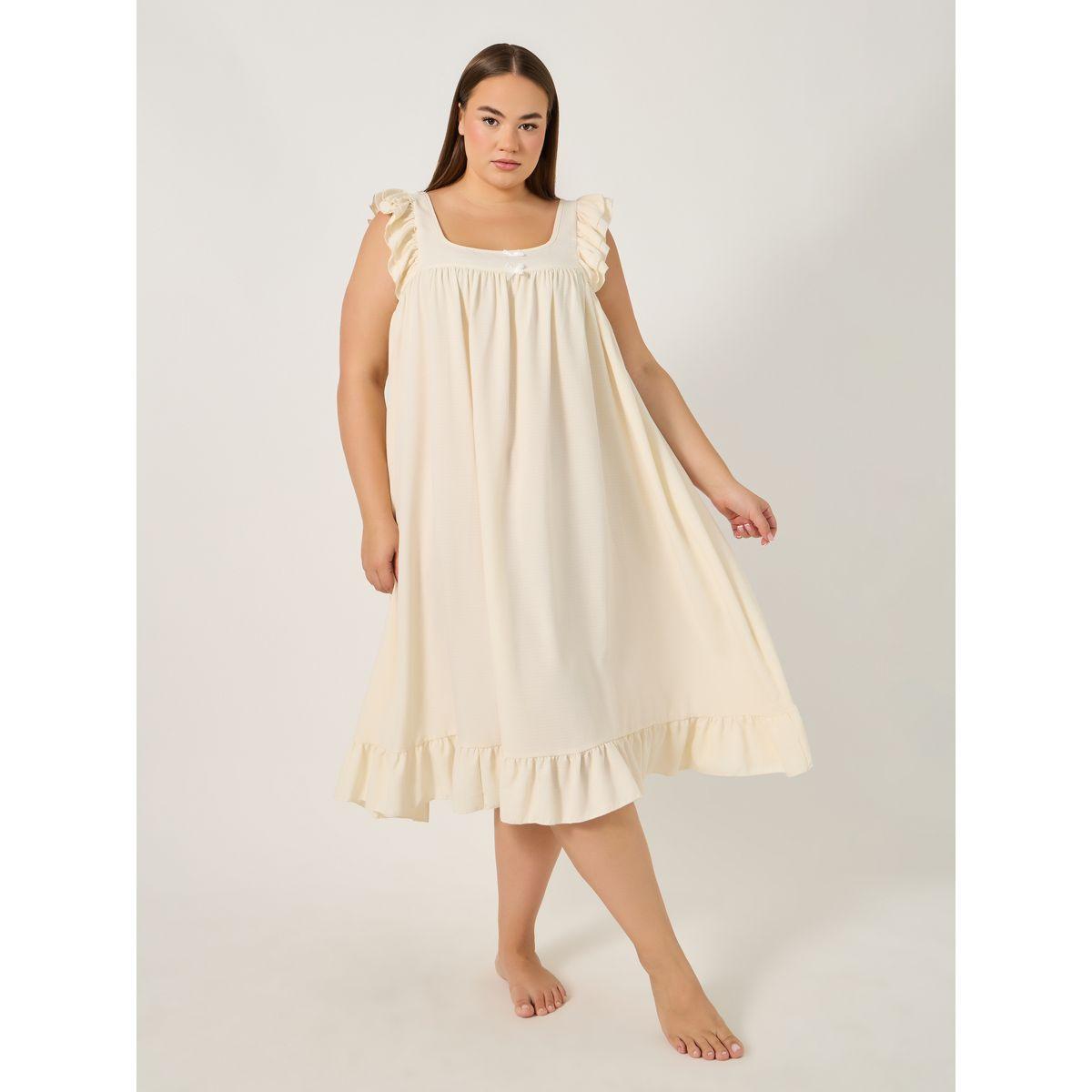 Styli Plus Size Ruffle Hem Sleeveless Sleep Night Dress-women-clothing-nightwear-nighties-image-1