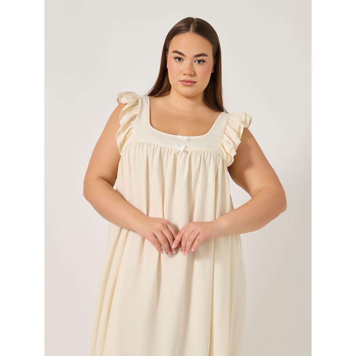 Styli Plus Size Ruffle Hem Sleeveless Sleep Night Dress-women-clothing-nightwear-nighties-image-2
