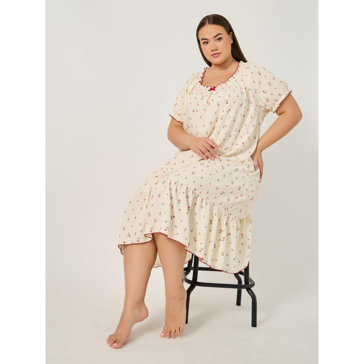 Styli Plus Size All-Over Print A-Line Ruffle Hem Sleep Night Dress-women-clothing-nightwear-nighties-image-1