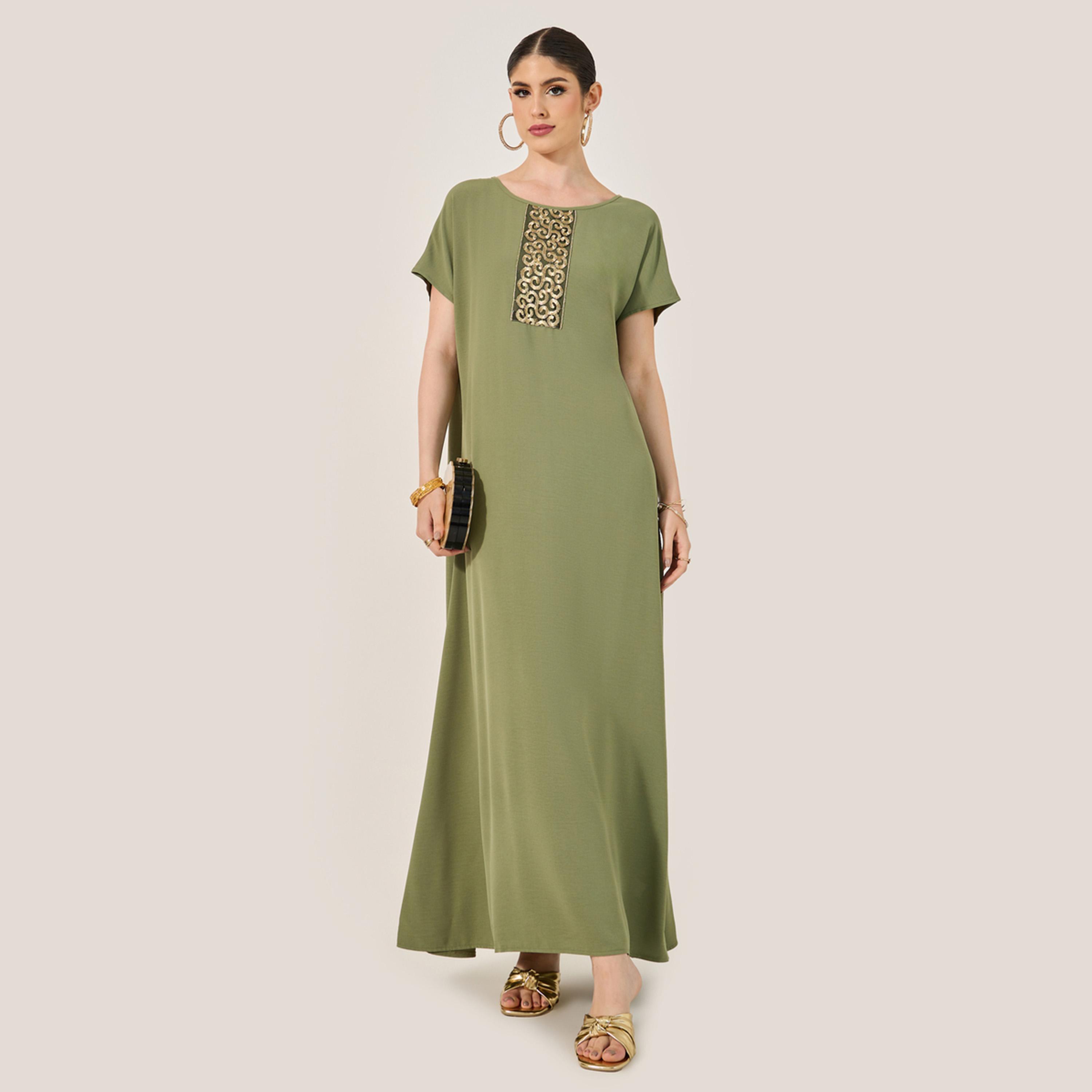 Styli Sequined Embellished Round Neck A-Line Jalabiya-women-arabicclothing-jalabiyas-image-1