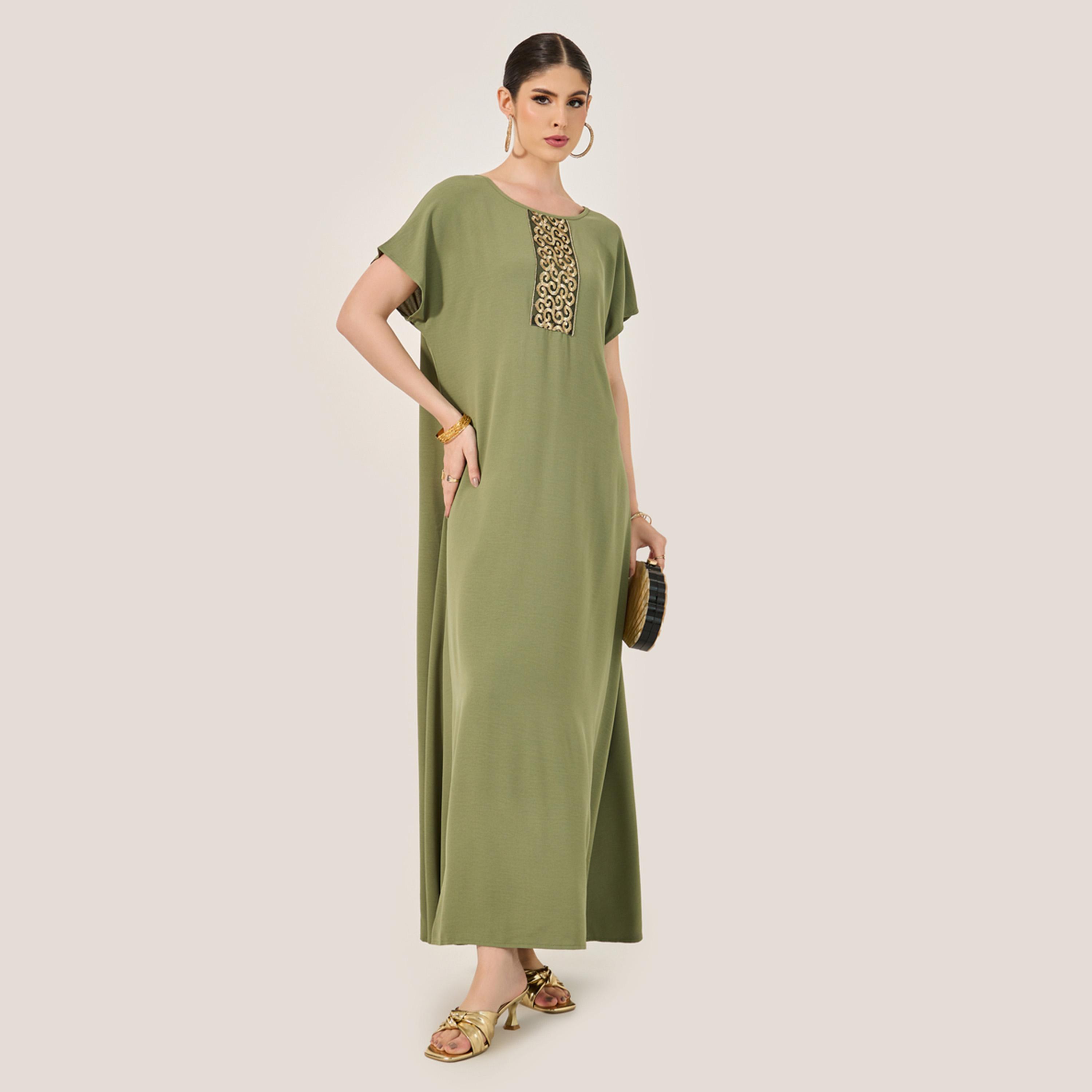 Styli Sequined Embellished Round Neck A-Line Jalabiya-women-arabicclothing-jalabiyas-image-2