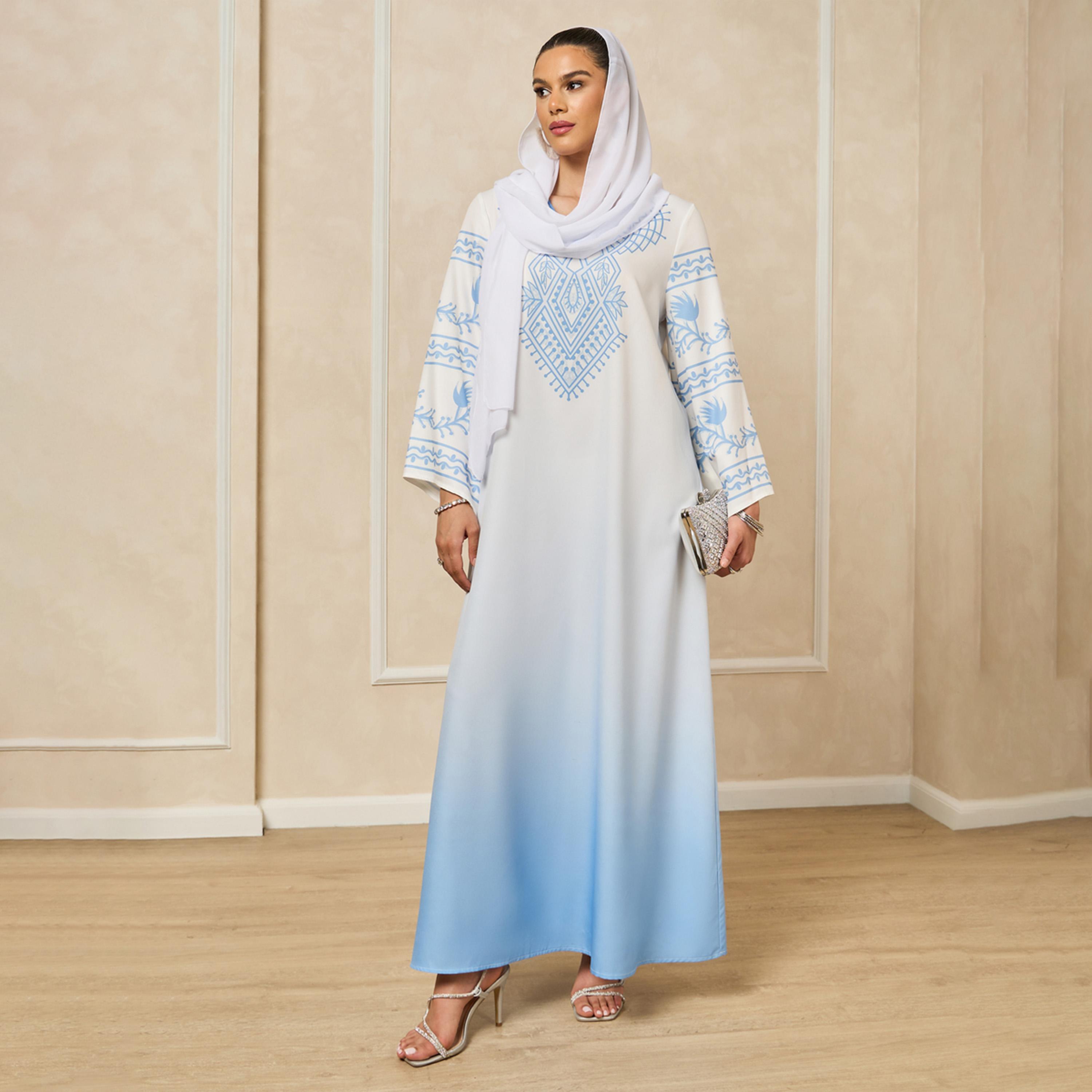 أميرة x ستايلي جلابية بطبعة أومبري وأكمام واسعة-women-arabicclothing-jalabiyas-image-1