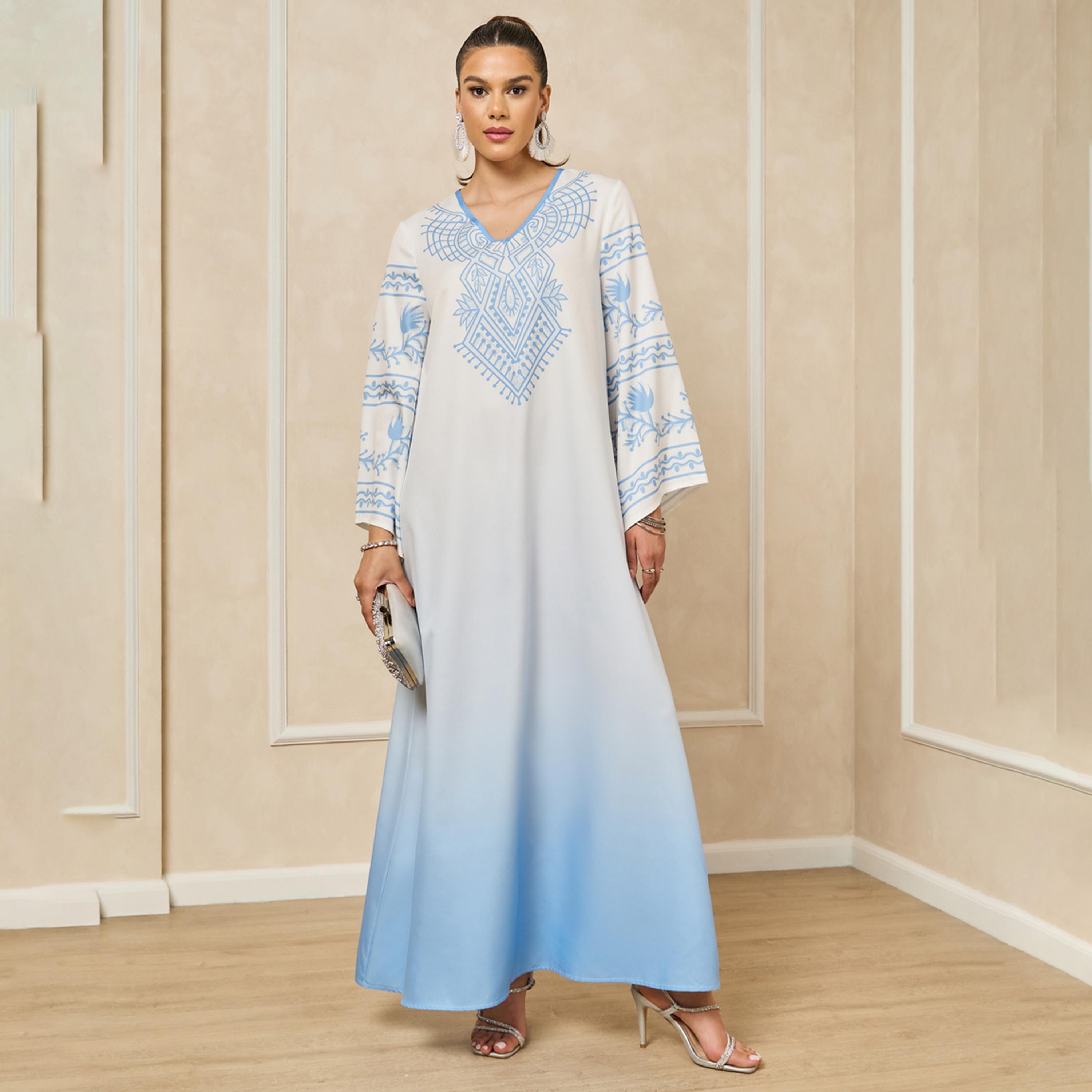 Amirah X Styli Ombre Print A-Line Jalabiya with Flared Sleeves-women-arabicclothing-jalabiyas-image-2