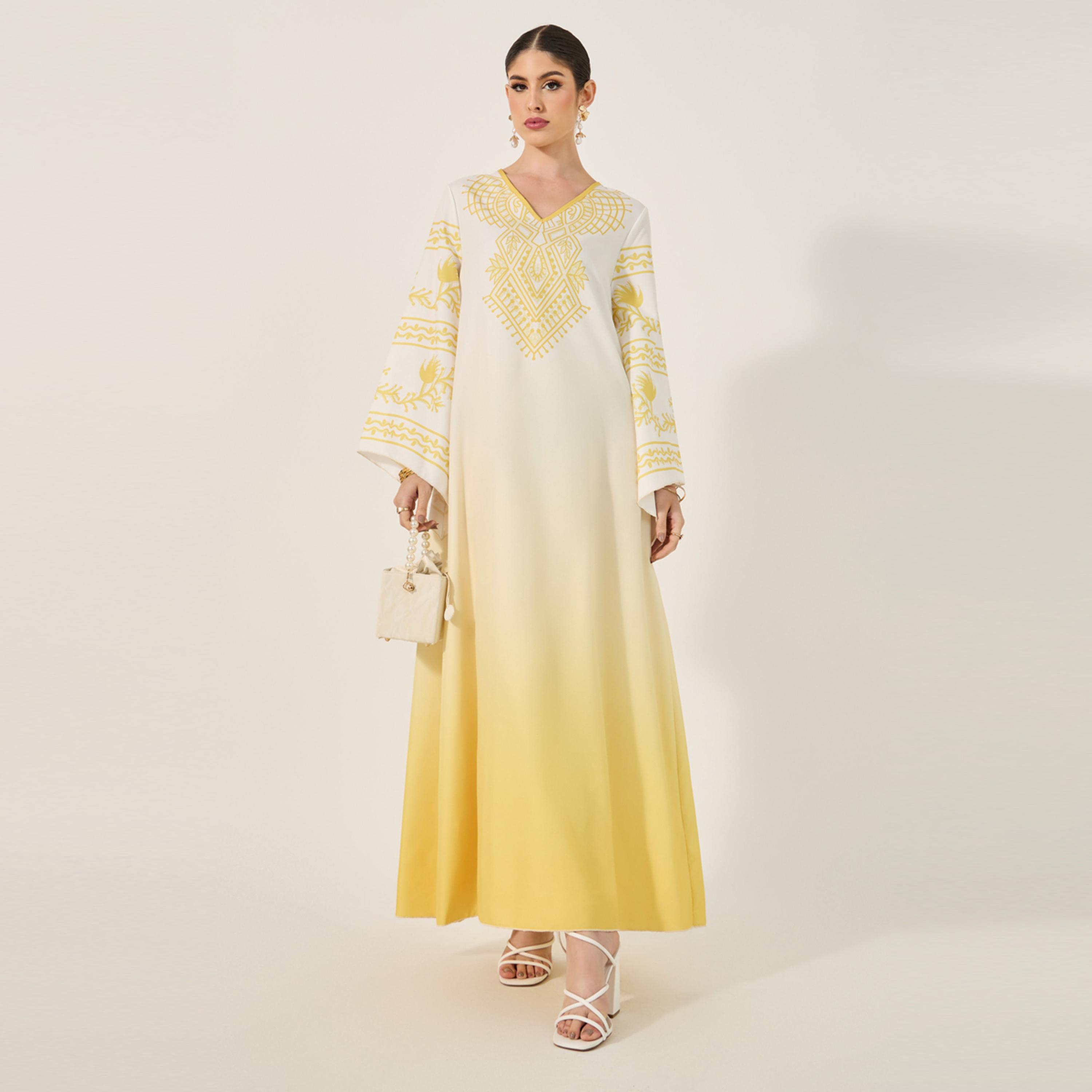 أميرة x ستايلي جلابية بطبعة امبر مع حافة واسعة-women-arabicclothing-jalabiyas-image-1
