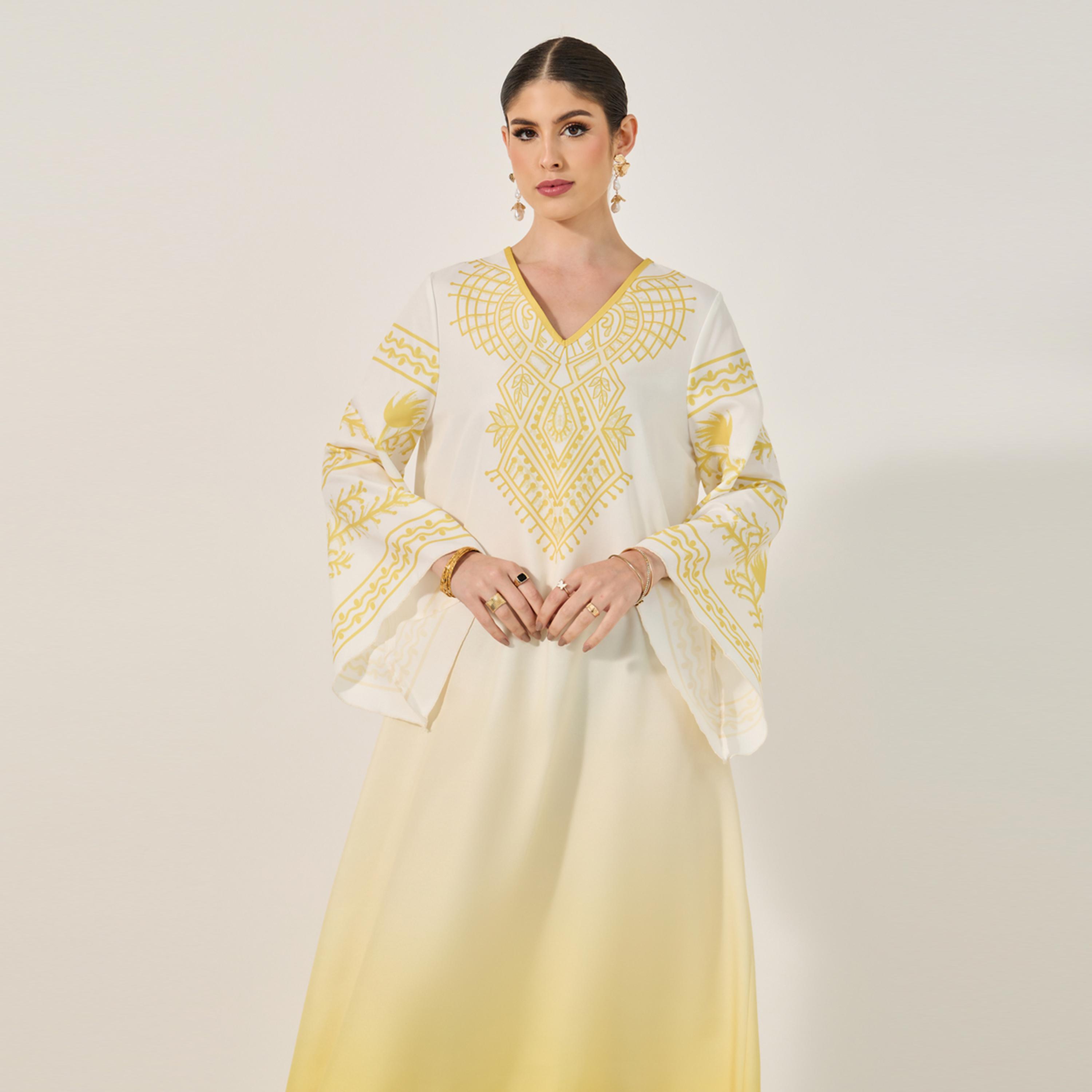 أميرة x ستايلي جلابية بطبعة امبر مع حافة واسعة-women-arabicclothing-jalabiyas-image-2