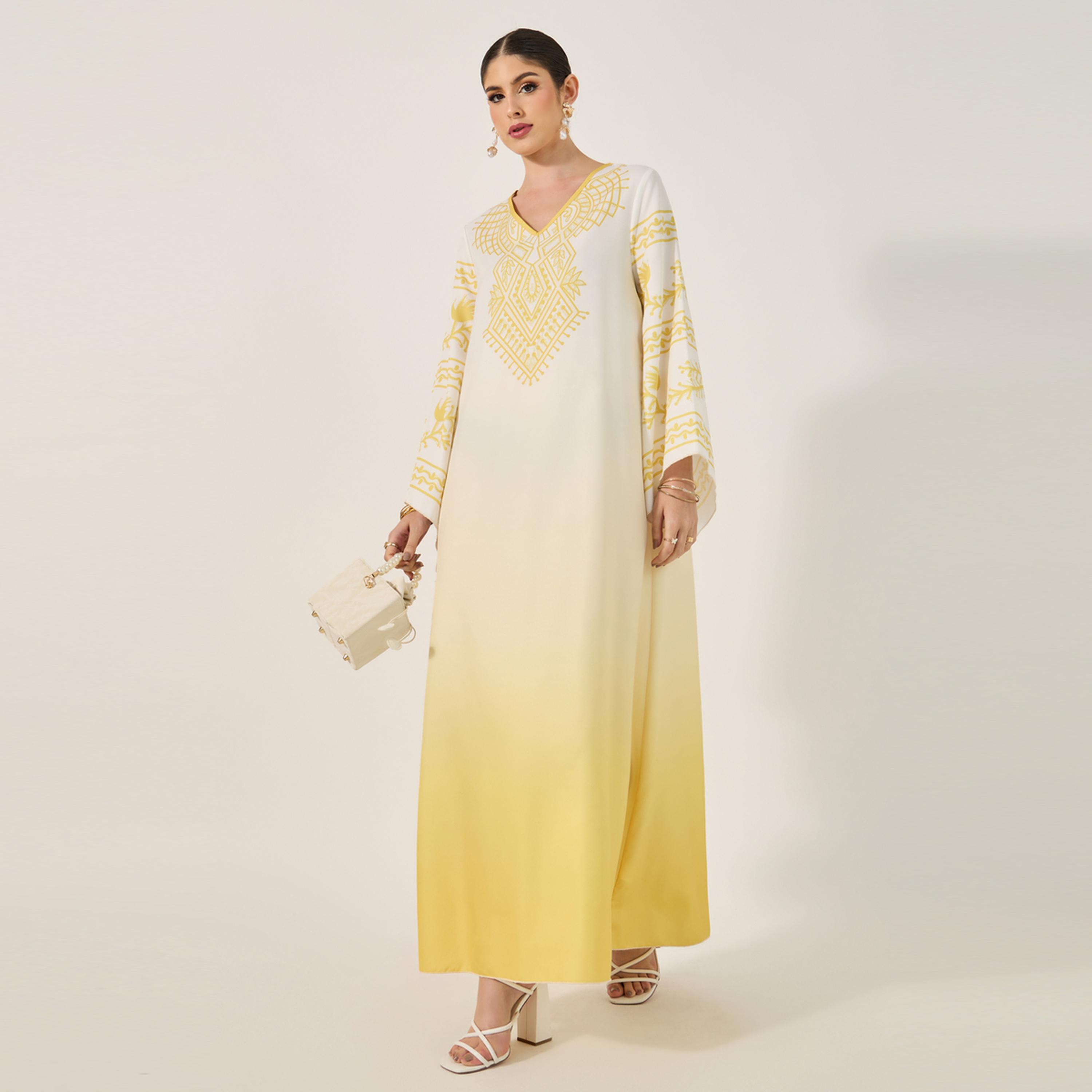 أميرة x ستايلي جلابية بطبعة امبر مع حافة واسعة-women-arabicclothing-jalabiyas-image-3