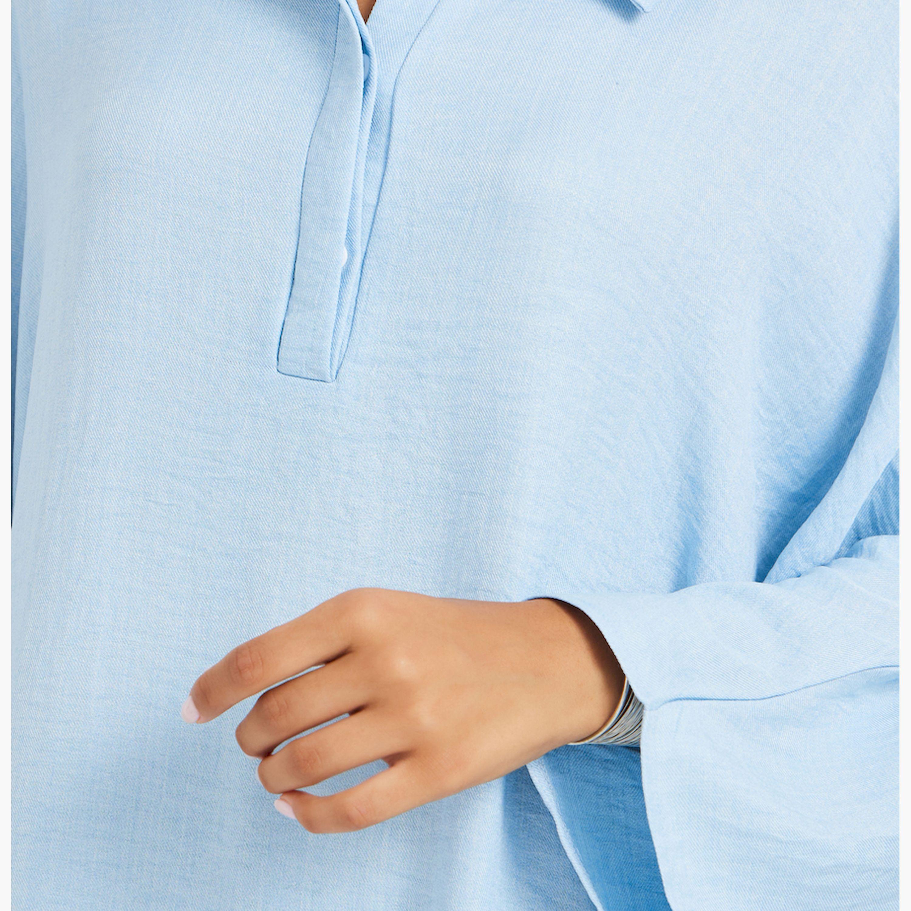 Amirah X Styli Plain Collared Half-Button Front Kaftan-women-arabicclothing-kaftan-image-4
