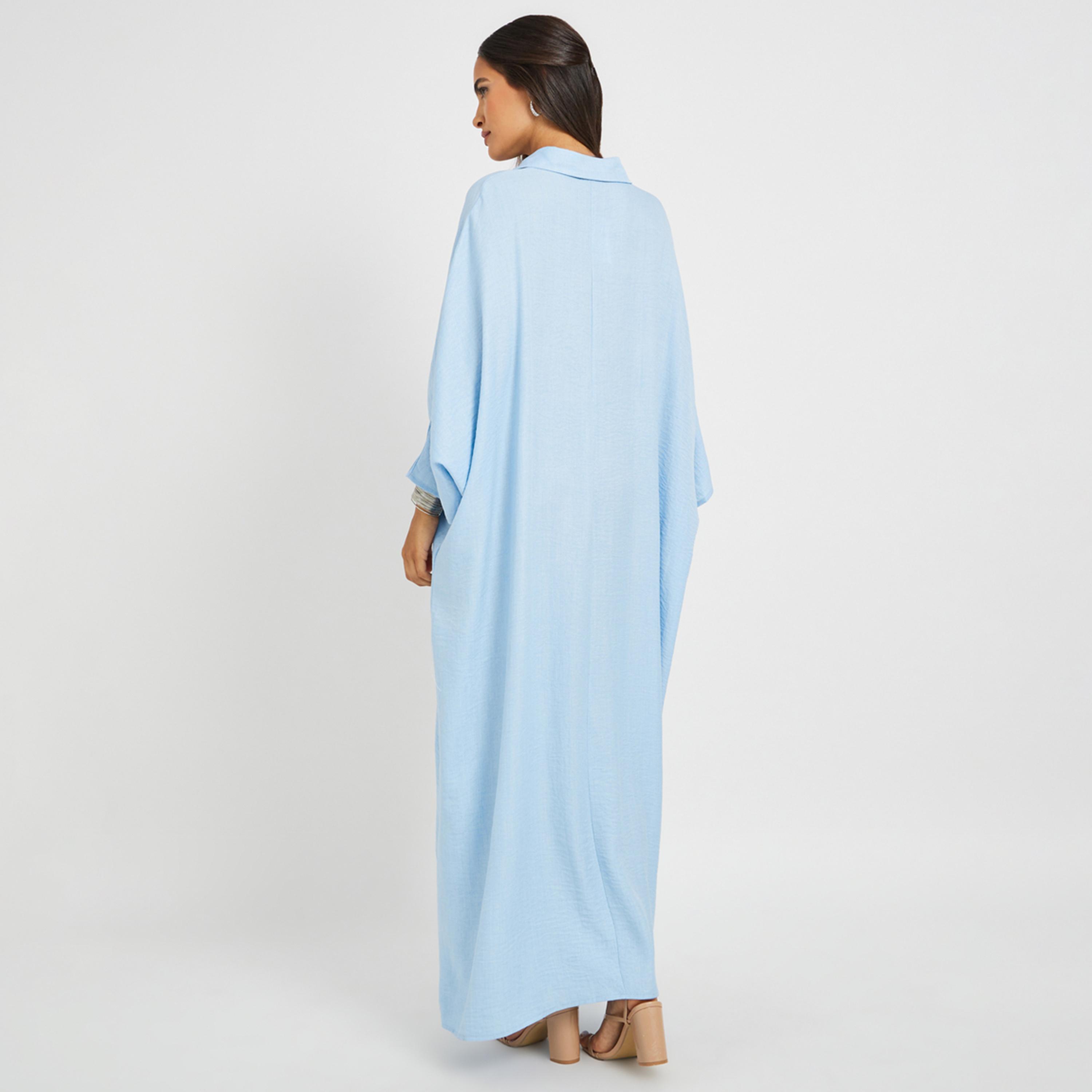 Amirah X Styli Plain Collared Half-Button Front Kaftan-women-arabicclothing-kaftan-image-5