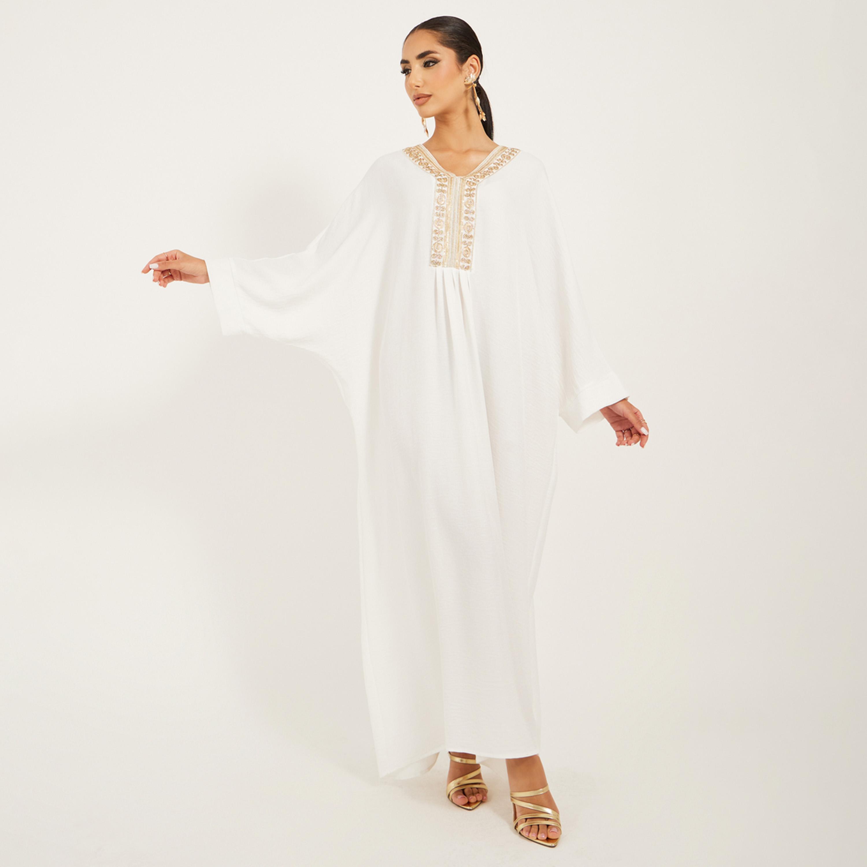 أميرة x ستايلي جلابية بتفاصيل مُطرزة وأكمام وطواطية-women-arabicclothing-kaftan-image-2
