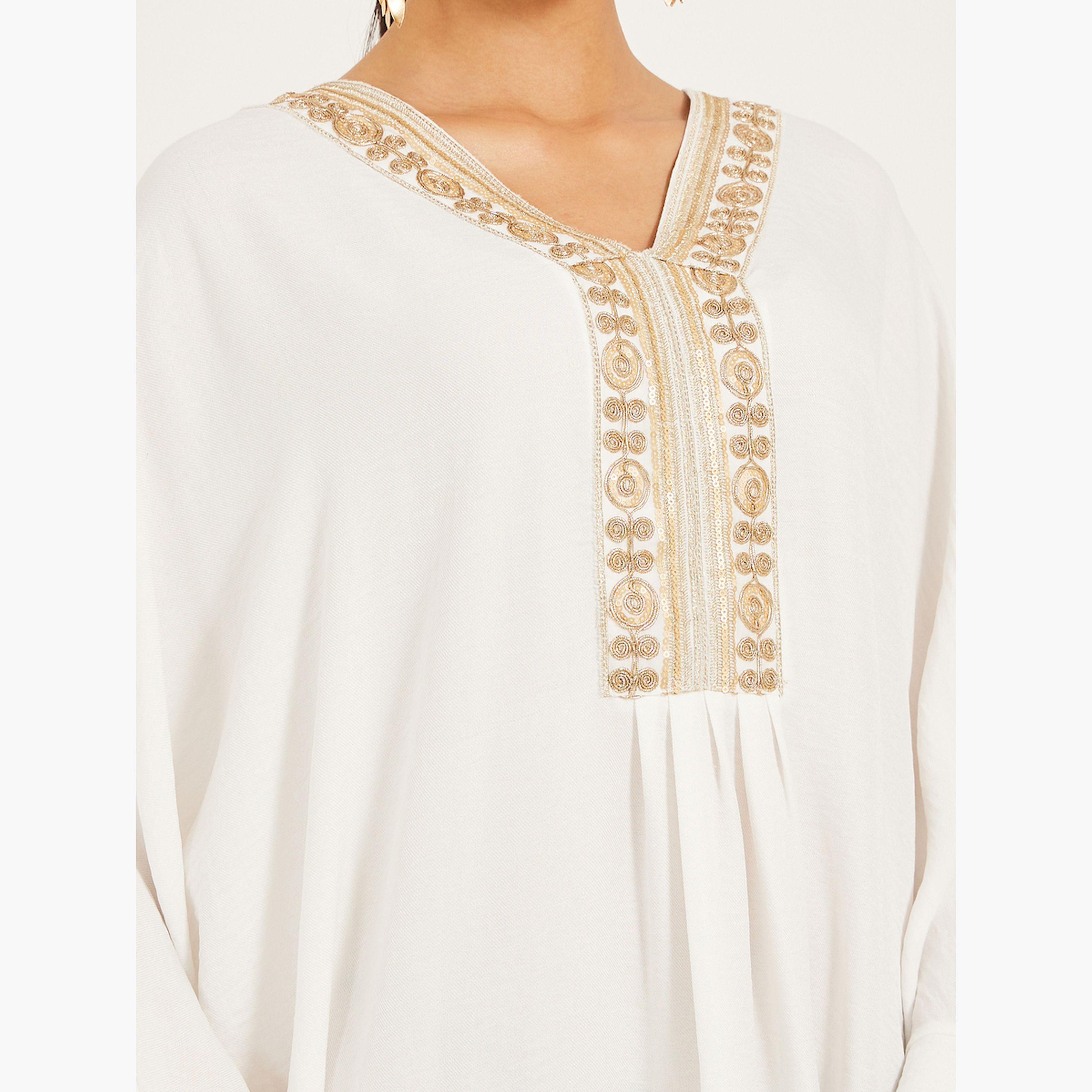 أميرة x ستايلي جلابية بتفاصيل مُطرزة وأكمام وطواطية-women-arabicclothing-kaftan-image-4