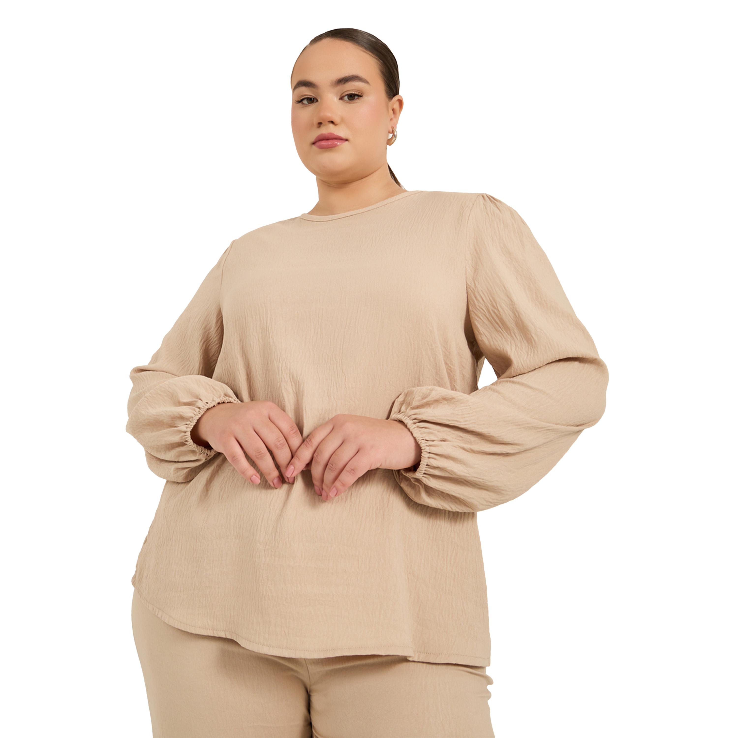 ستايلي - بلوزة بمقاس كبير بأكمام منفوخة مع تفاصيل فيونكة خلفية-women-clothing-shirtsandblouses-blouses-image-1