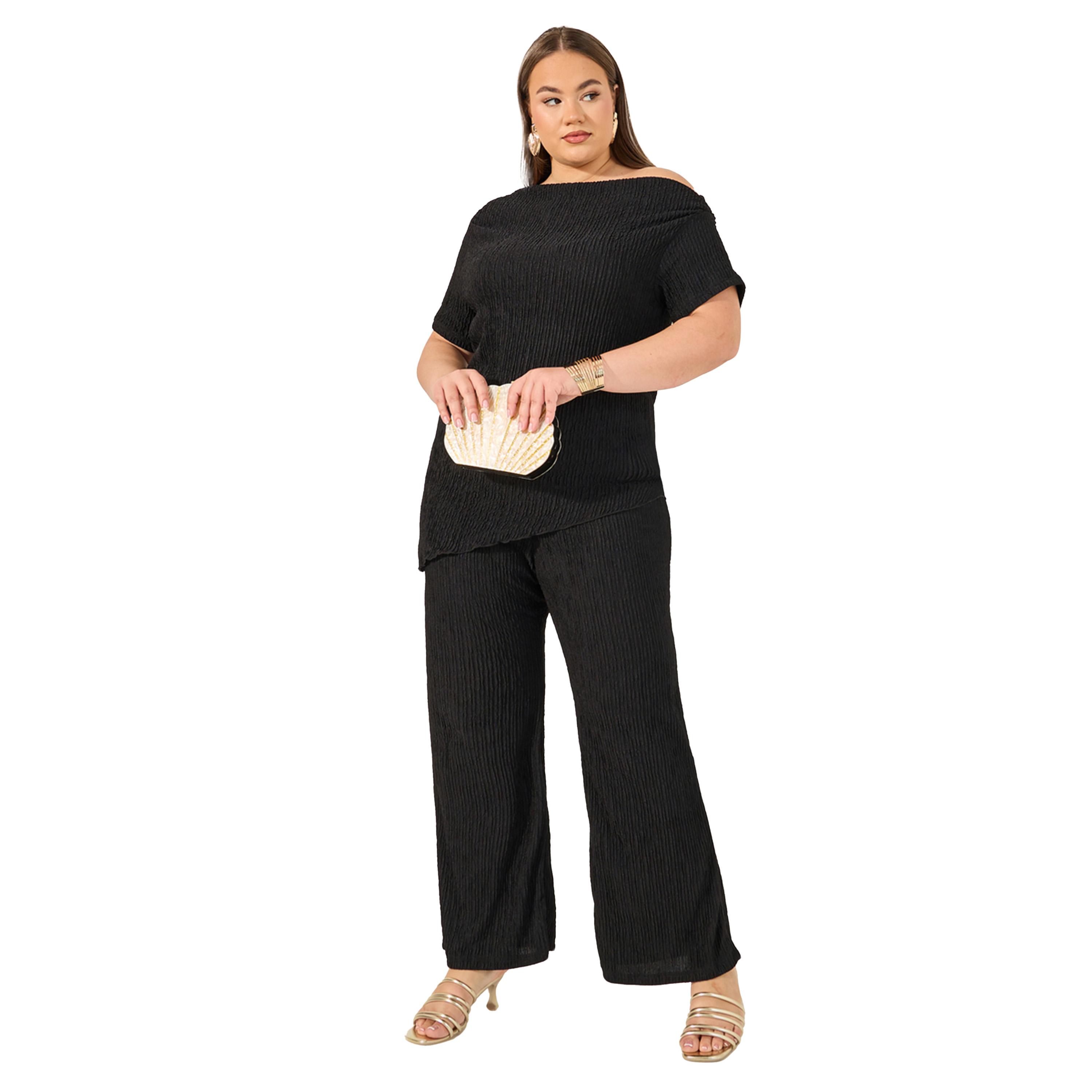 ستايلي - بنطال ساق واسعة بمقاس كبير مع حزام خصر مطاطي-women-clothing-bottoms-trousers-image-1