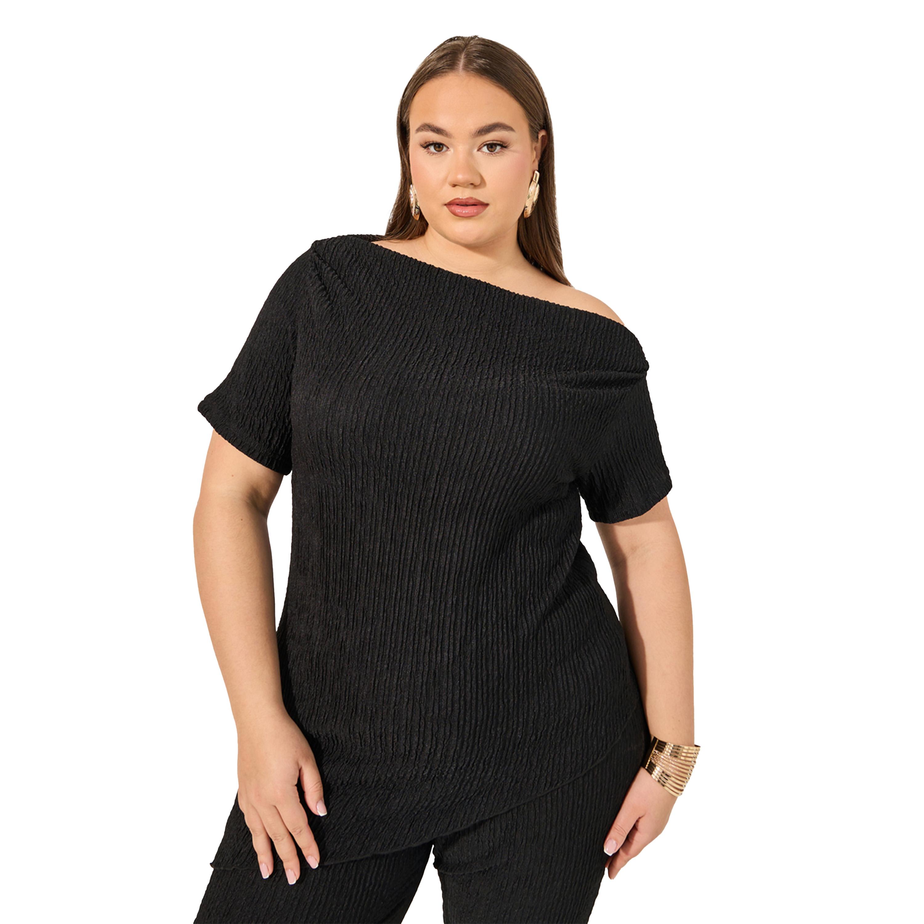 Styli Plus Size Textured Asymmetric Neck Top-women-clothing-shirtsandblouses-blouses-image-1