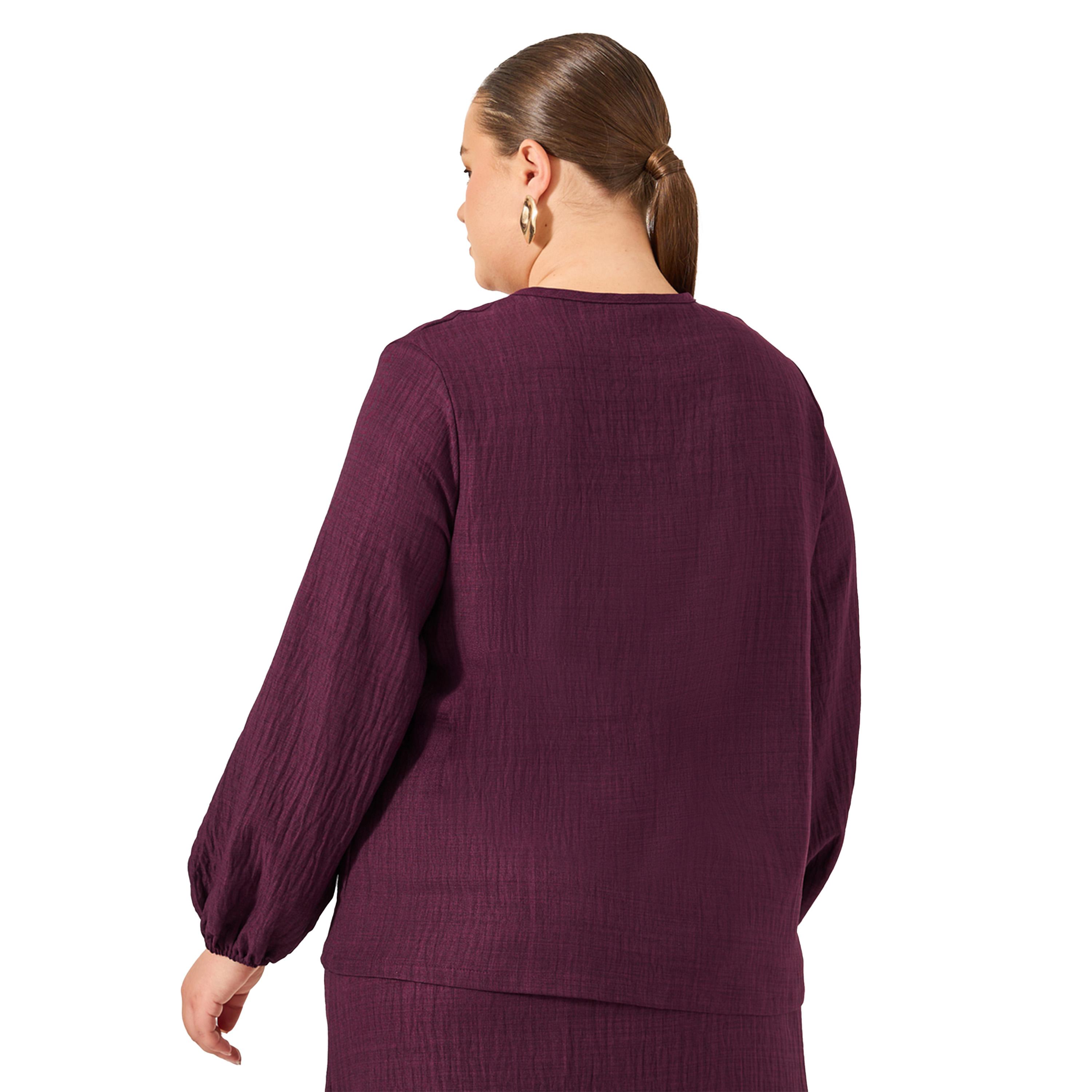 ستايلي - بلوزة بأكمام منفوخة ومنسوجة مقاس كبير مع تفاصيل ربط-women-clothing-shirtsandblouses-blouses-image-4