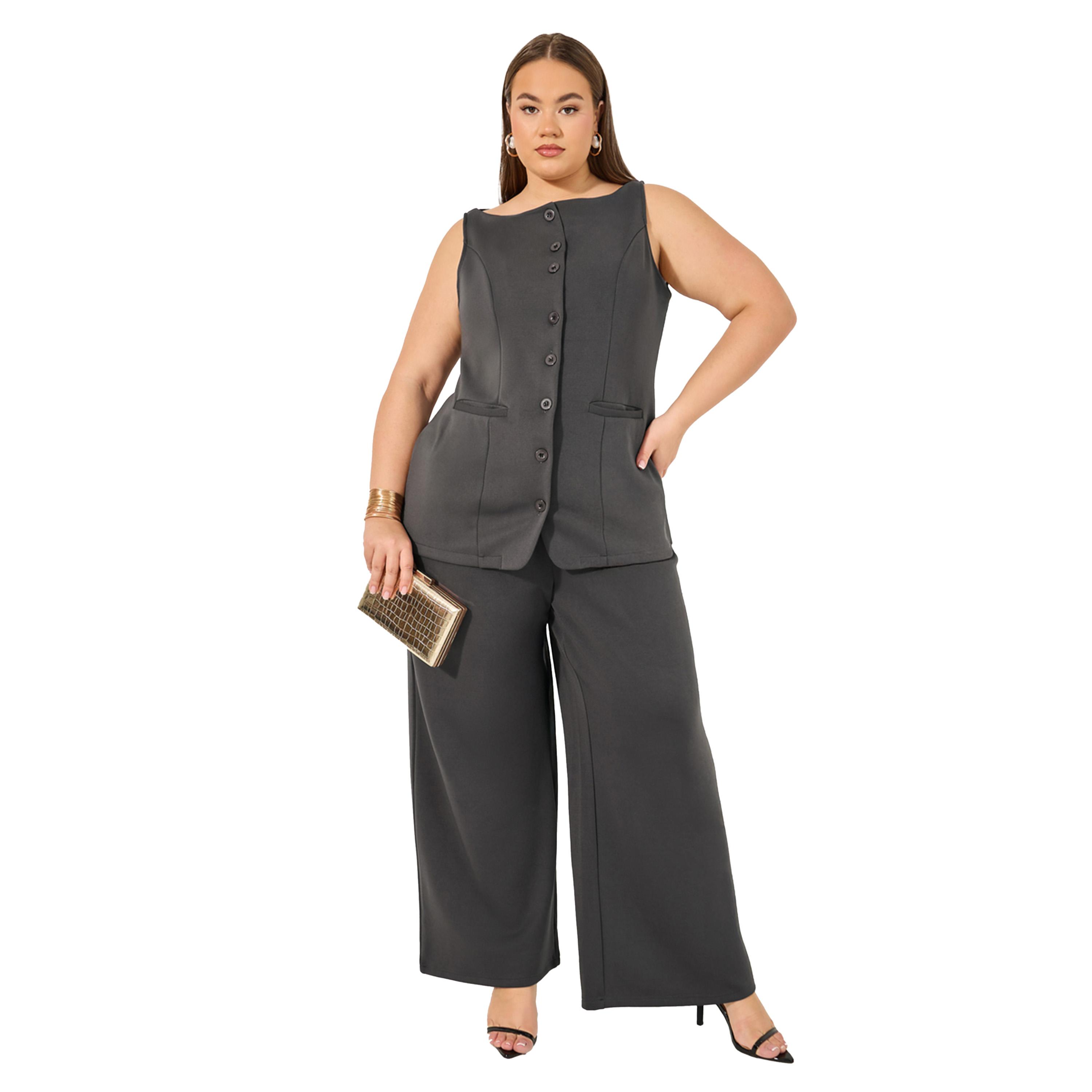 ستايلي -  بنطال سادة ساق واسعة مُفصل-women-clothing-bottoms-trousers-image-1