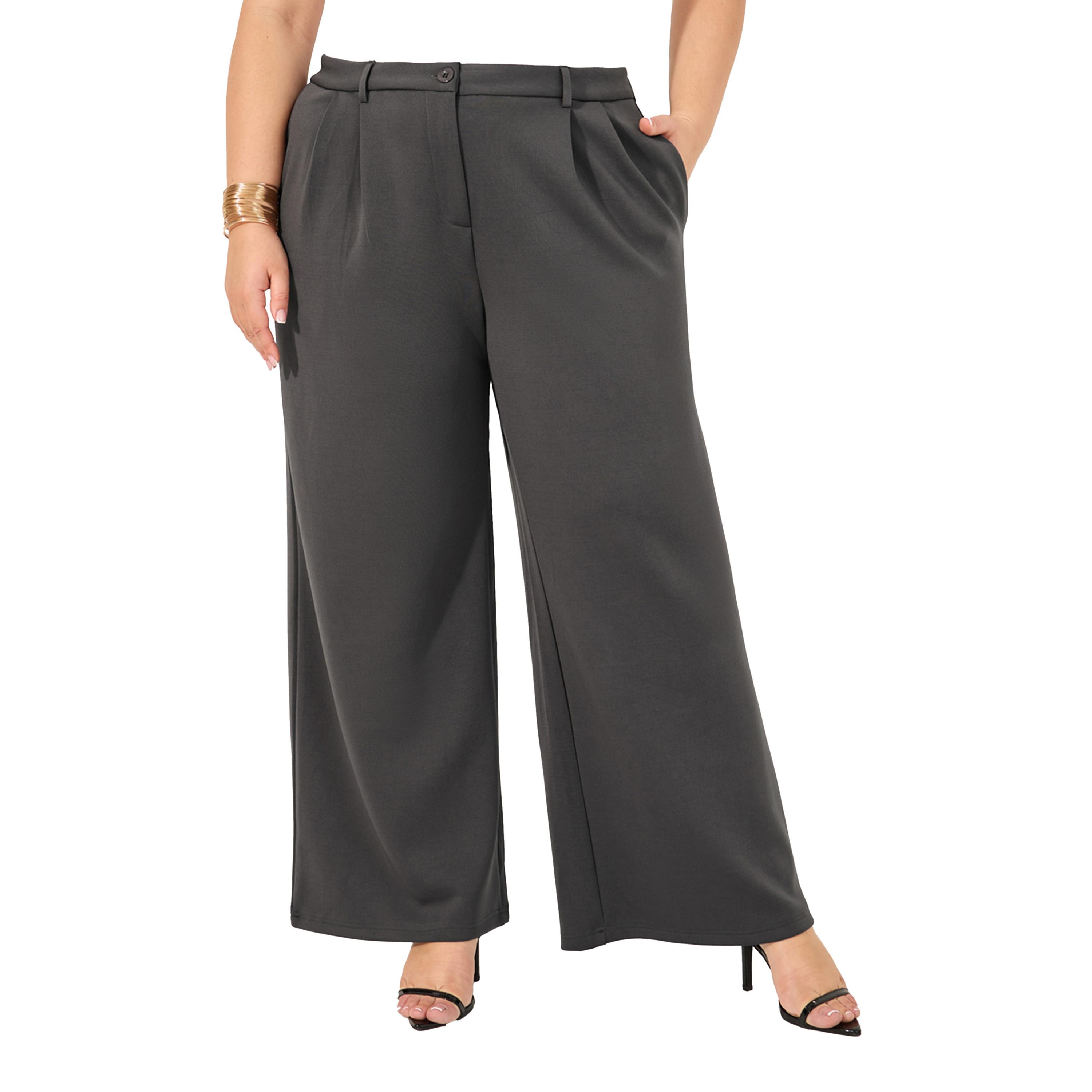 ستايلي -  بنطال سادة ساق واسعة مُفصل-women-clothing-bottoms-trousers-image-2